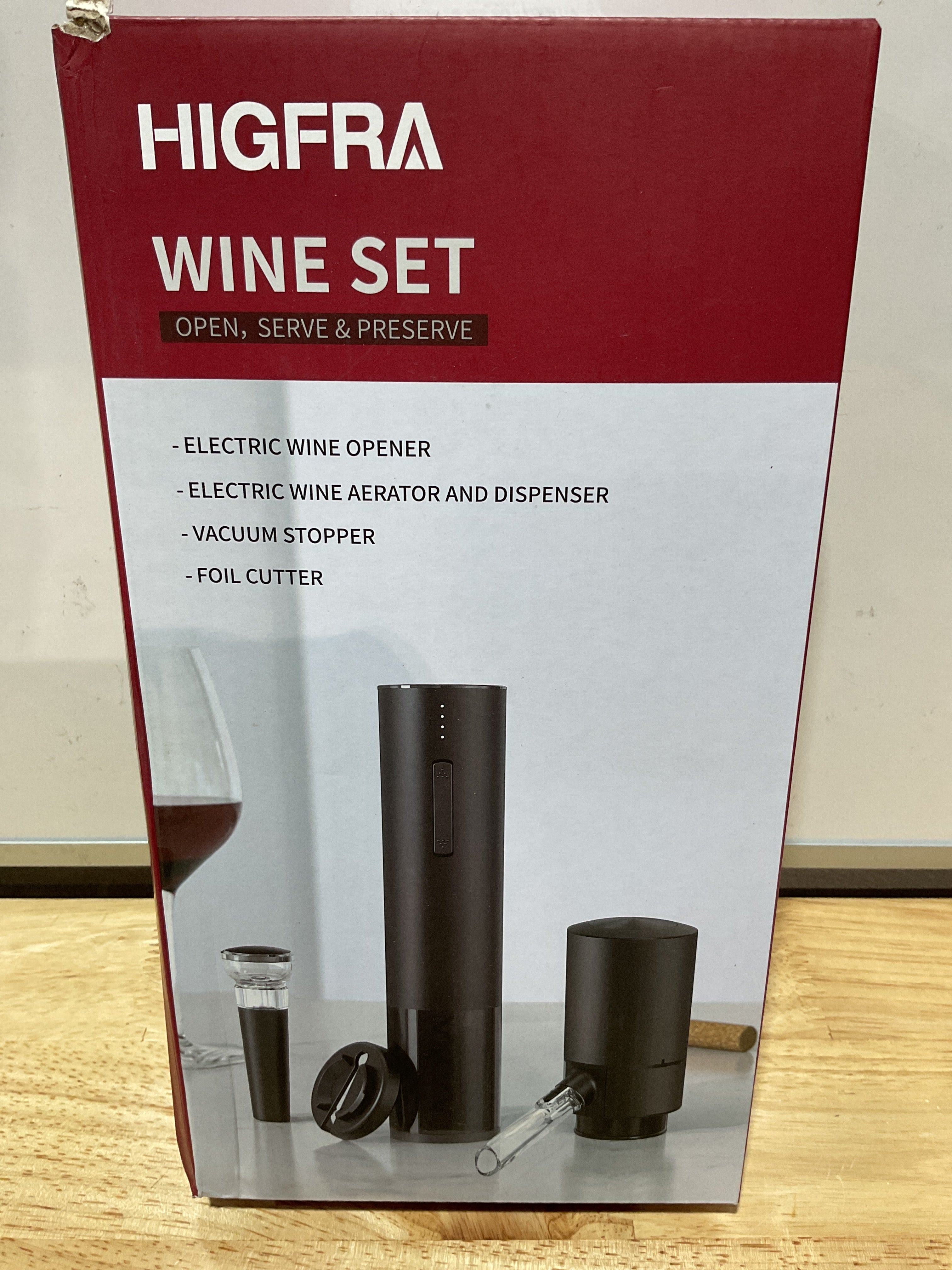Set Abridor de Vino Eléctrico Recargable — Aerador, Tapón al Vacío y Cortador de Cápsula