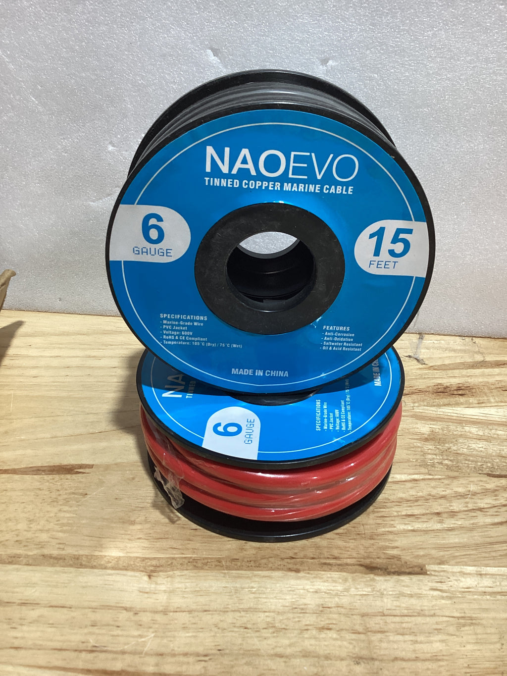 Cable Eléctrico Marino NAOEVO 6 AWG IP68 – Cobre Estañado Resistente al Agua para Bote, RV y Solar