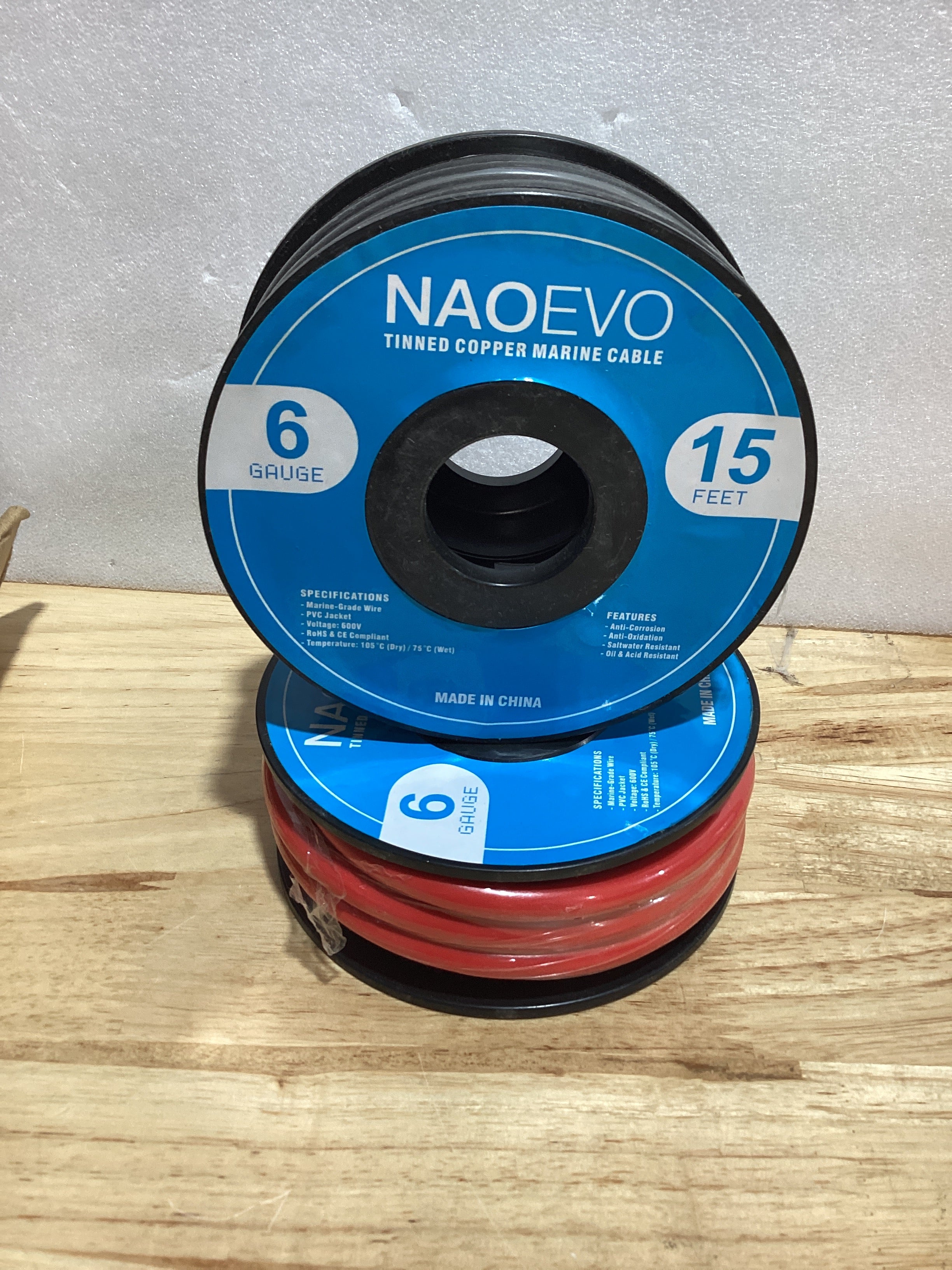 Cable Eléctrico Marino NAOEVO 6 AWG IP68 – Cobre Estañado Resistente al Agua para Bote, RV y Solar