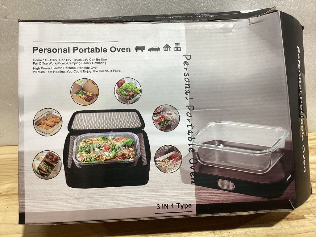 Horno Portátil LBMVRB 3 en 1 – Lonchera Eléctrica 100W, 12V/24V/110V para Auto, Camión, Oficina y Viajes