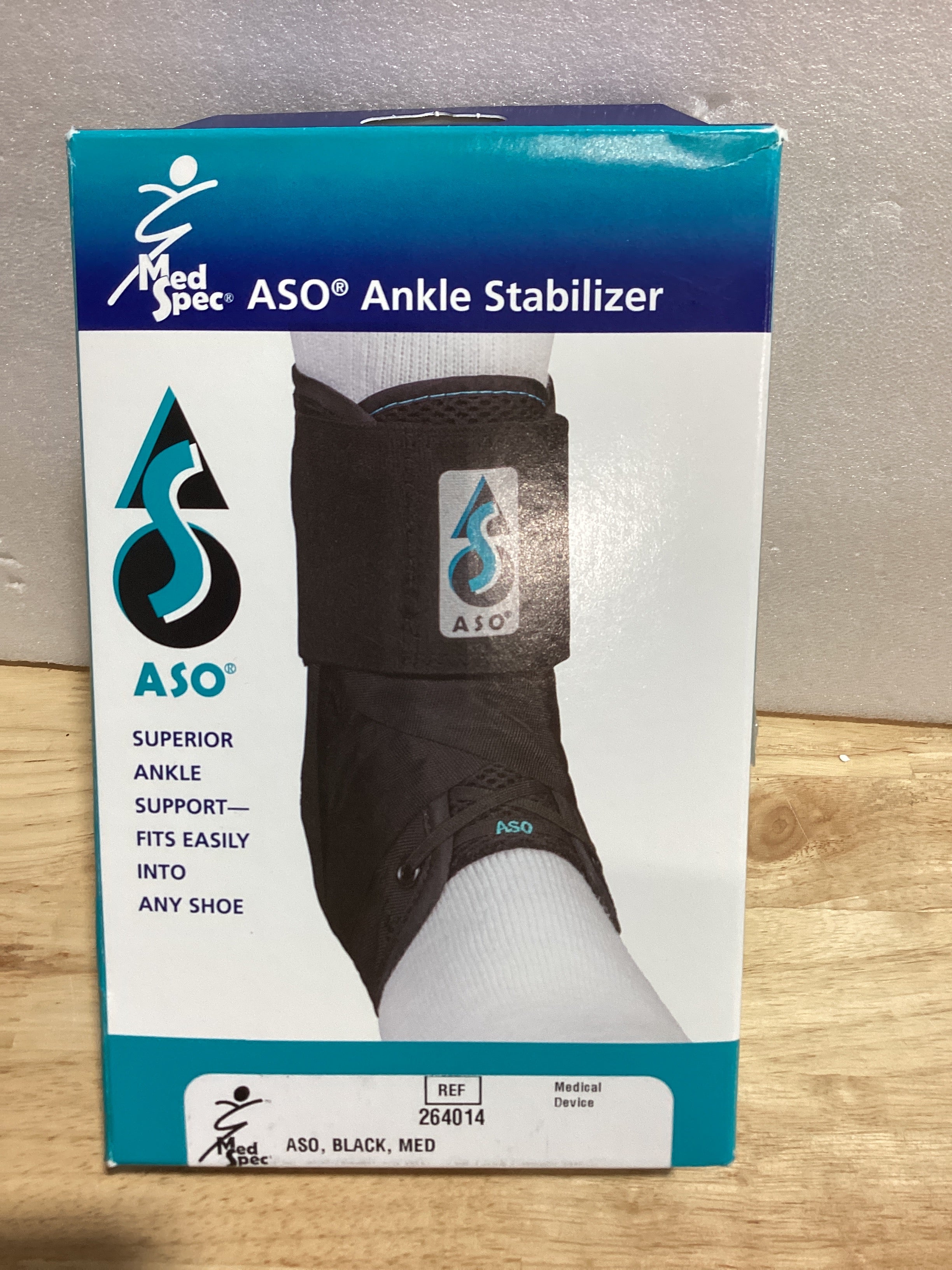 Tobillera Estabilizadora Med Spec ASO | Talla M Negro | Esguince y Tendinitis Peroneal