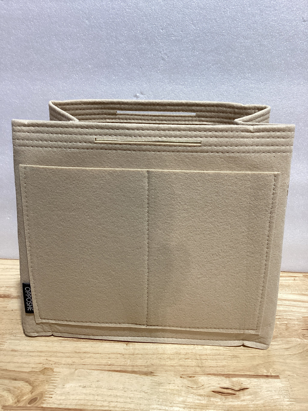 OPPOSHE Organizador de Bolso para Bolsos de Mano, Organizador de Inserción de Bolso de Fieltro Suave para Bolso de Mano, Compatible con LV, Coach, MK, Kate Spade, Goyard, Longchamp (Beige, Mediano)