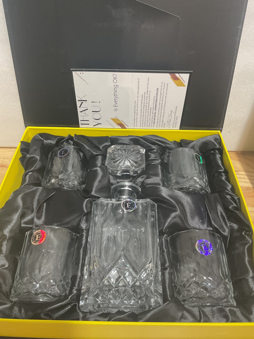Set de Decantador y Copas de Whiskey de Cristal ELIDOMC 5 Piezas – Estilo Italiano