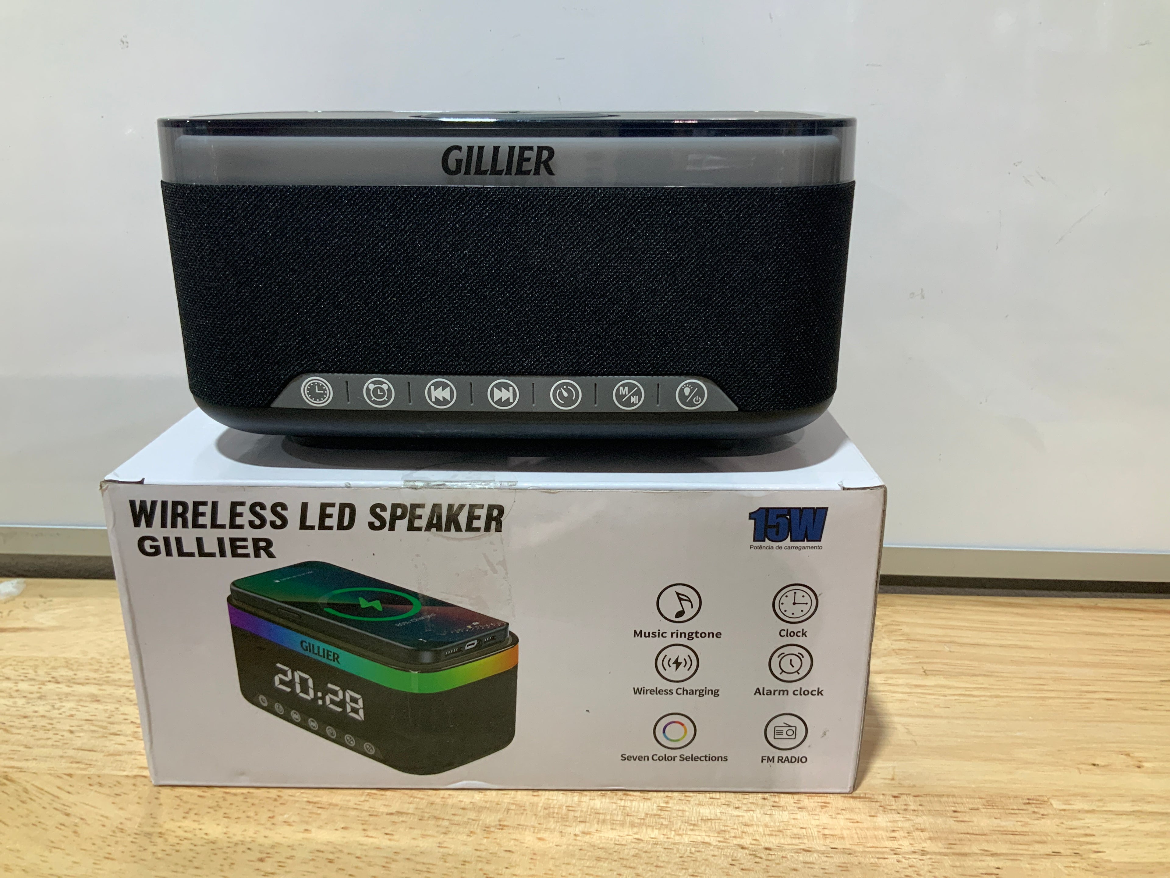 GILLIER Wireless Charging Alarm Clock Radio for Bedrooms – 15W Fast Wireless Charger Station for iPhone Samsung, Bluetooth Stereo Speaker with FM Radio, Dimmable Display, USB Port, Sleep Timer, Black