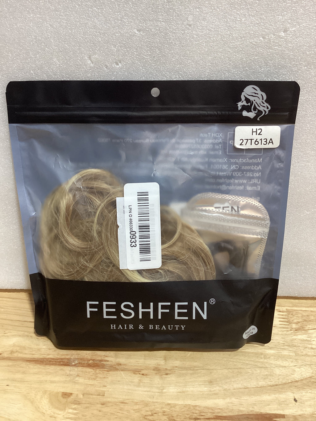 Chongó Postizo FESHFEN Ondulado Rizado — Extensión Sintética con Scrunchie Elástico, Mixed Blonde y Ash Blonde