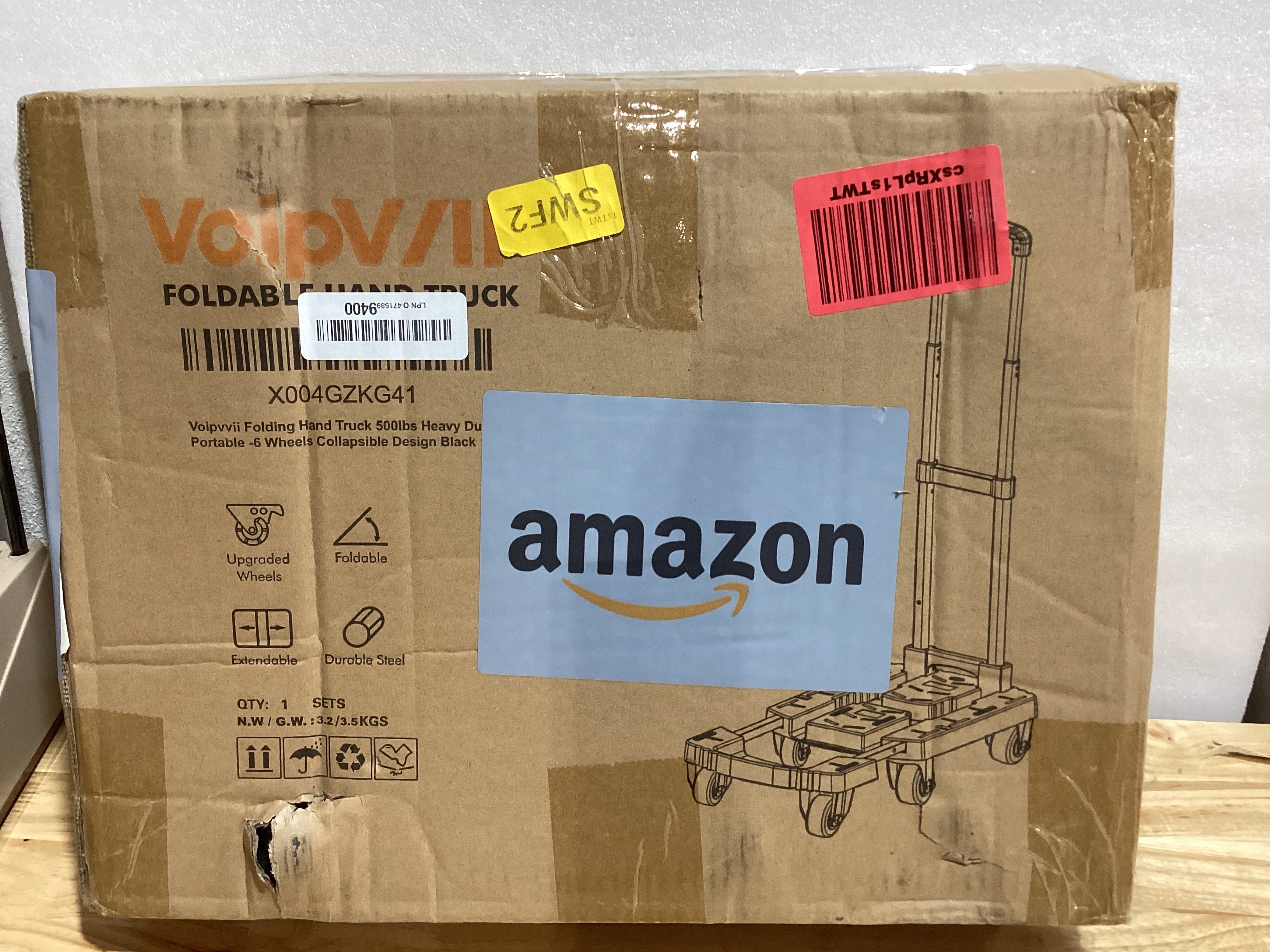 Carrito de Carga Plegable Voipvvii 500 lbs – 6 Ruedas, 2 Cuerdas Elásticas | Dolly Portátil Viajes