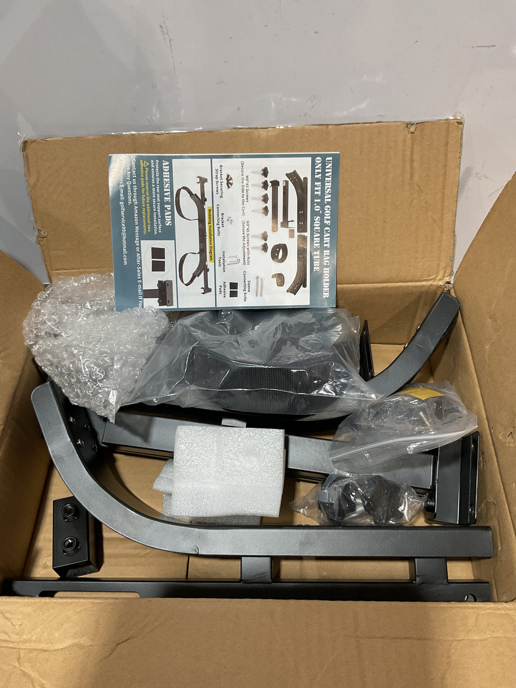 Soporte de bolsa de carrito de golf mejorado, soporte ajustable para bolsa de carrito de golf para 2+2 asientos traseros con tubo cuadrado de 1 pulgada