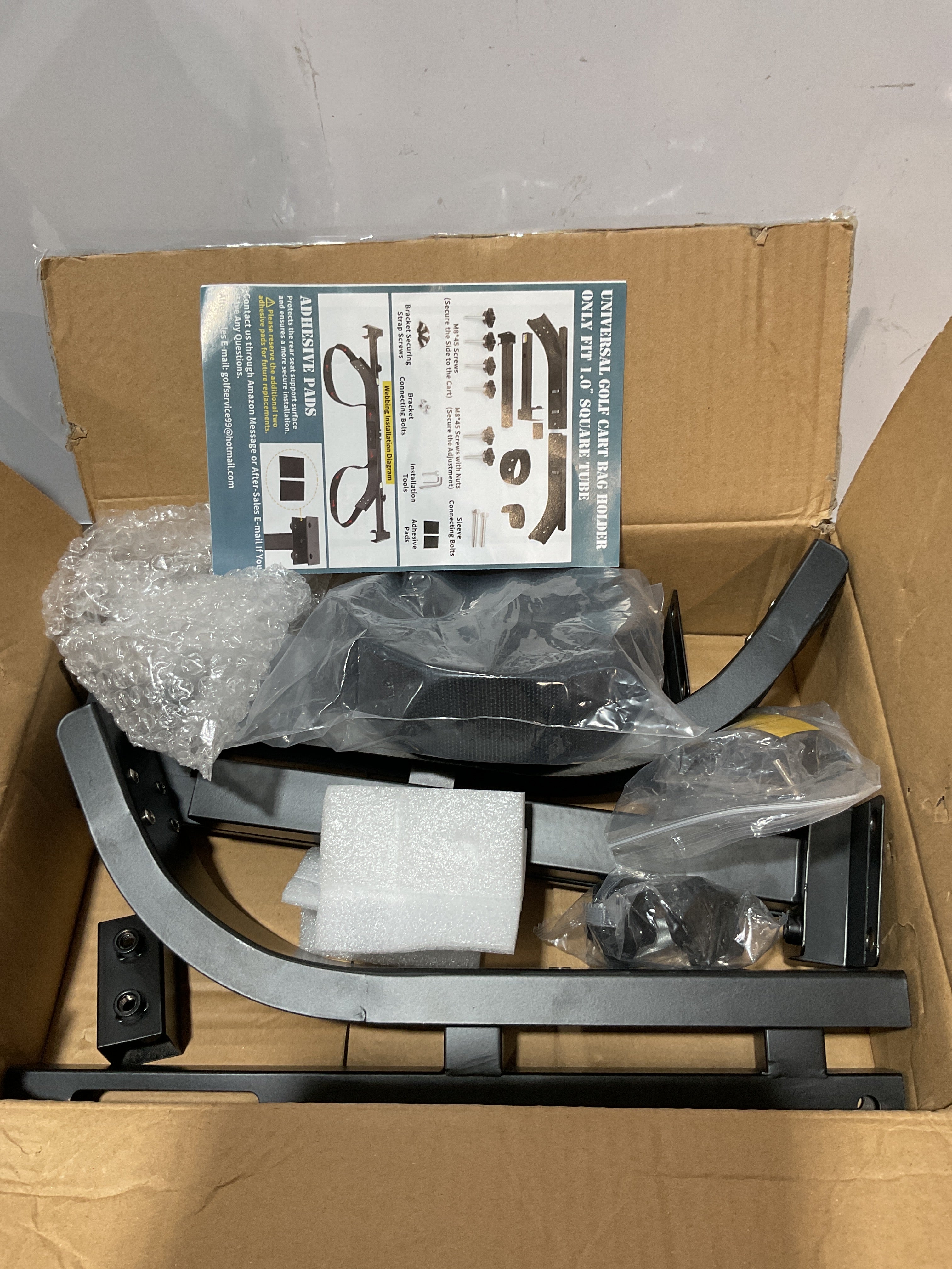 Soporte de bolsa de carrito de golf mejorado, soporte ajustable para bolsa de carrito de golf para 2+2 asientos traseros con tubo cuadrado de 1 pulgada