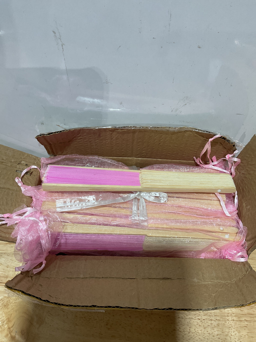 50 Abanicos de Mano Seda Bambú para Bodas y Eventos con Bolsas de Organza