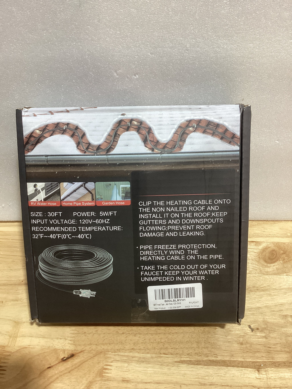 Cable Calefactor para Tuberías 30FT – Cinta Térmica Anticongelante -40°F, 120V 5W/ft para Plomería