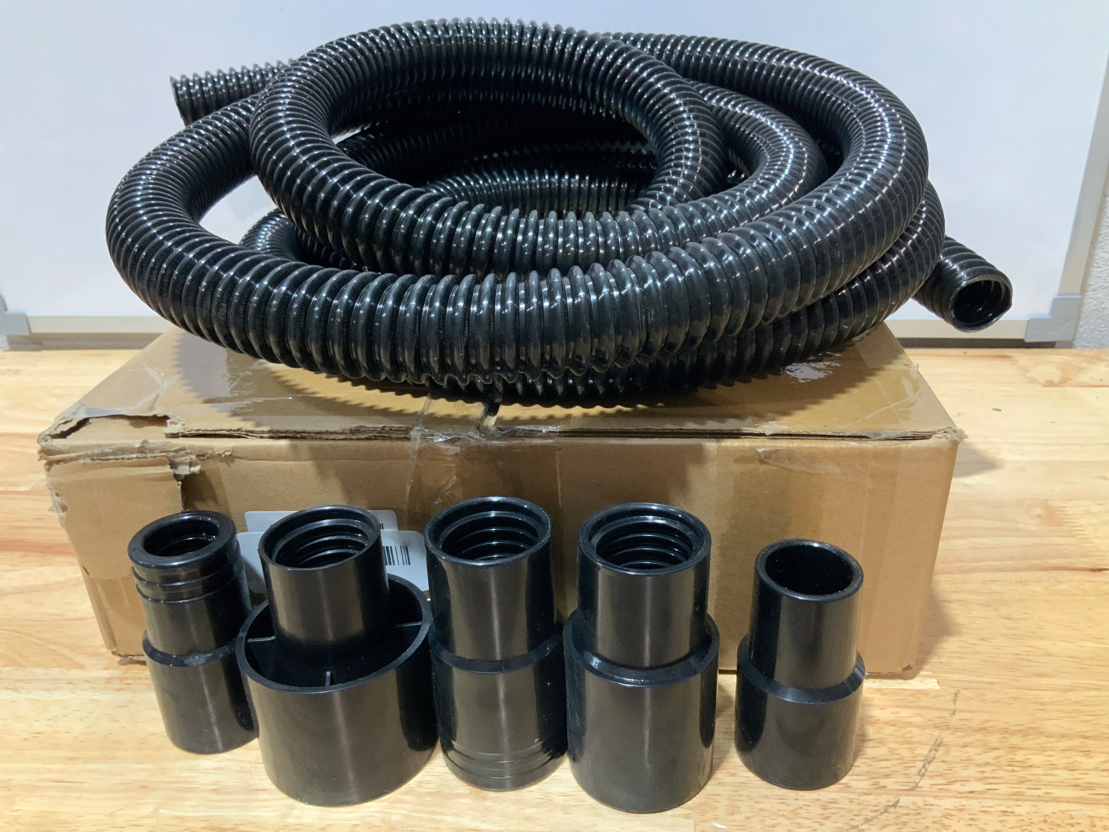 Shop Vacuum Dust Collection Hose Kit,12 Ft Dust Power Tools Hose Kit with 5 Fittings/Attachments for Shop Vacuums,Workshop, Wet/Dry, Fits Multiple Types/Brands of Woodworking Power Tools