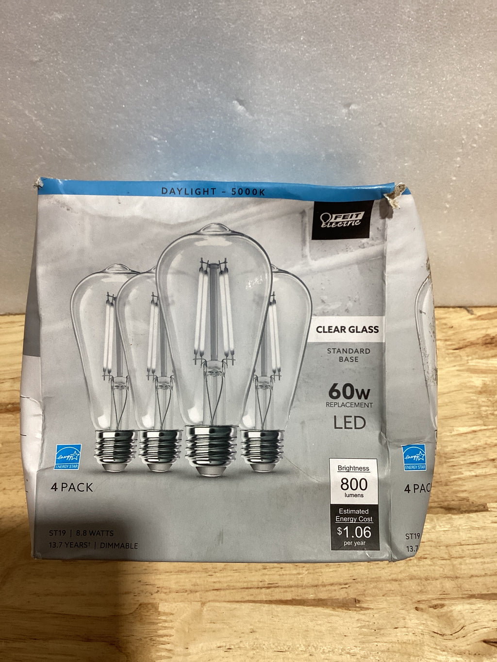 Feit Electric – Bombilla LED Edison ST19 Regulable | Filamento Recto | Vidrio Transparente | E26 | Luz de Día 5000K | Equivalente 60W