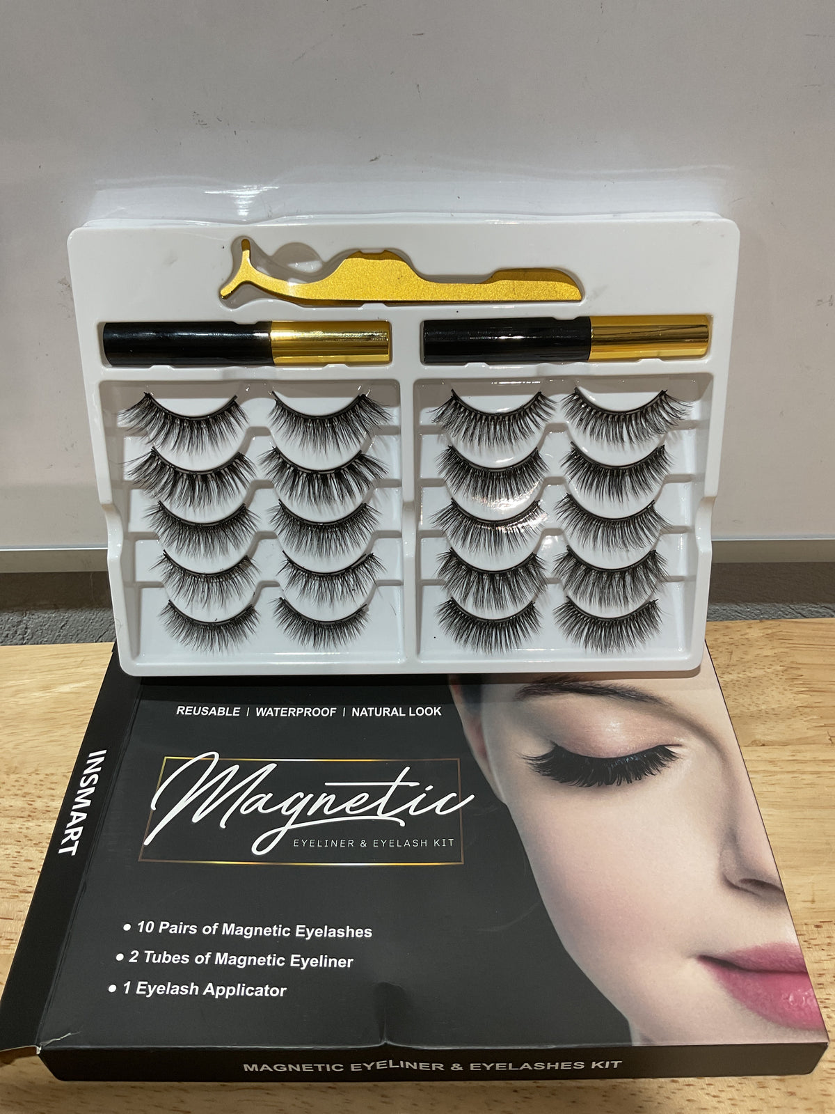 Kit de Pestañas Magnéticas 3D/5D – 10 Pares Reutilizables con Delineador Magnético y Pinzas