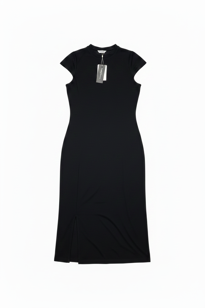 Vestido midi negro Pretty Garden - flat lay sin modelo