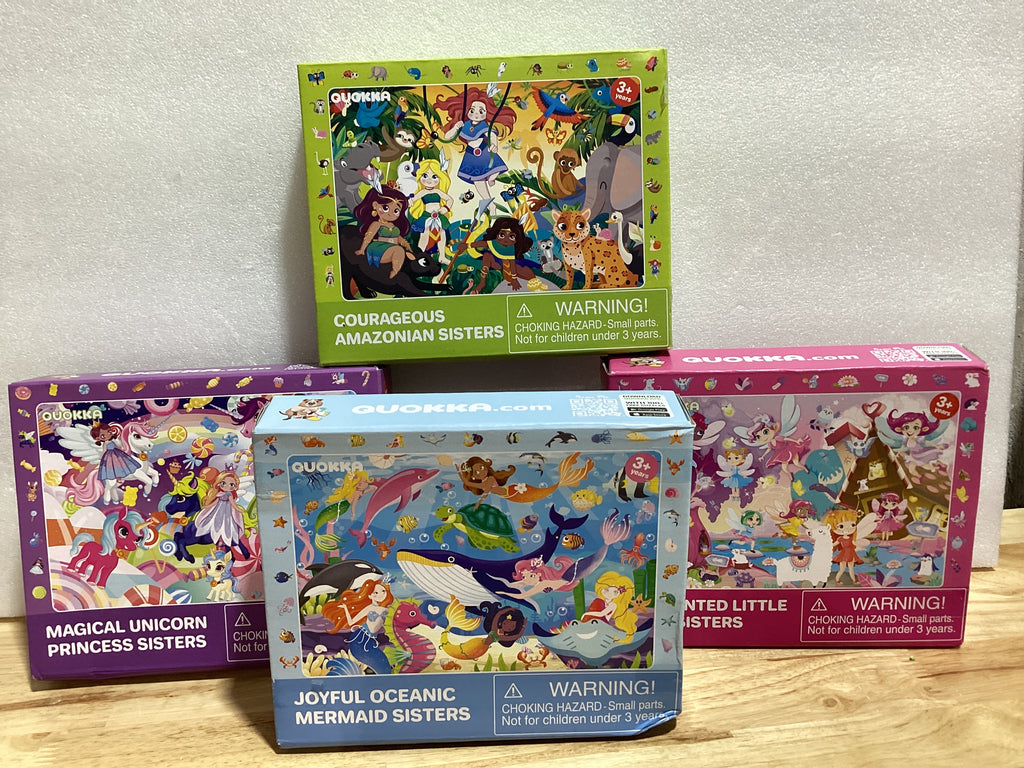 Puzzles de Princesas QUOKKA Pack x4 – 60 Piezas Busca y Encuentra, Unicornio, Sirena y Hada para Niñas