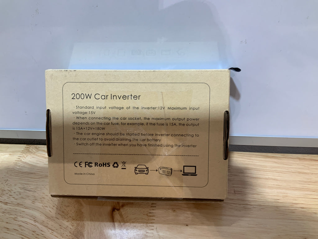 Inversor de Energía para Auto 200W – DC 12V a 110V AC con USB-C 20W y Carga Rápida