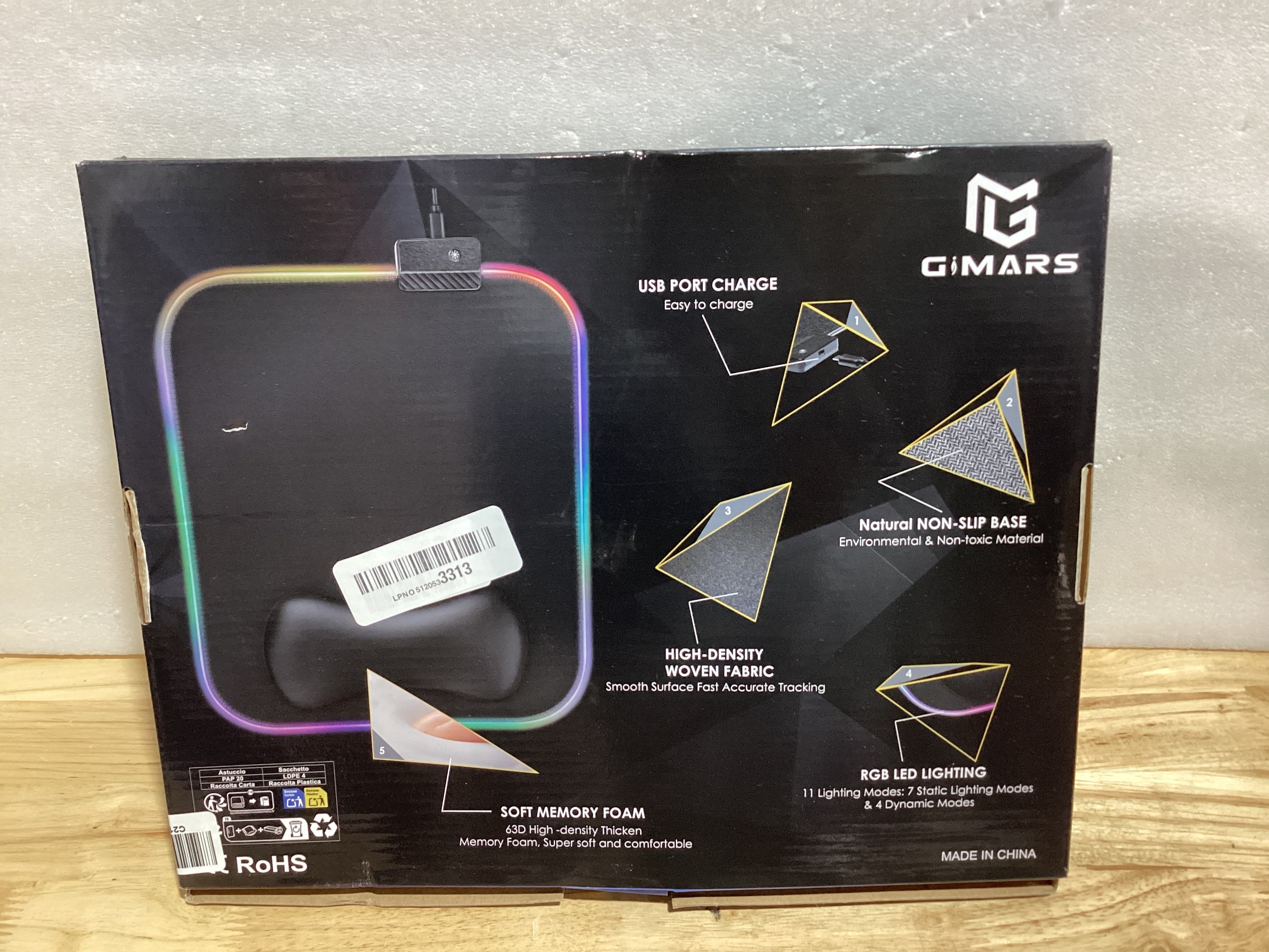 Mouse Pad Gimars RGB XL con Soporte de Muñeca | 12x10 in | 10 Modos LED | Base Antideslizante | Gaming y Oficina