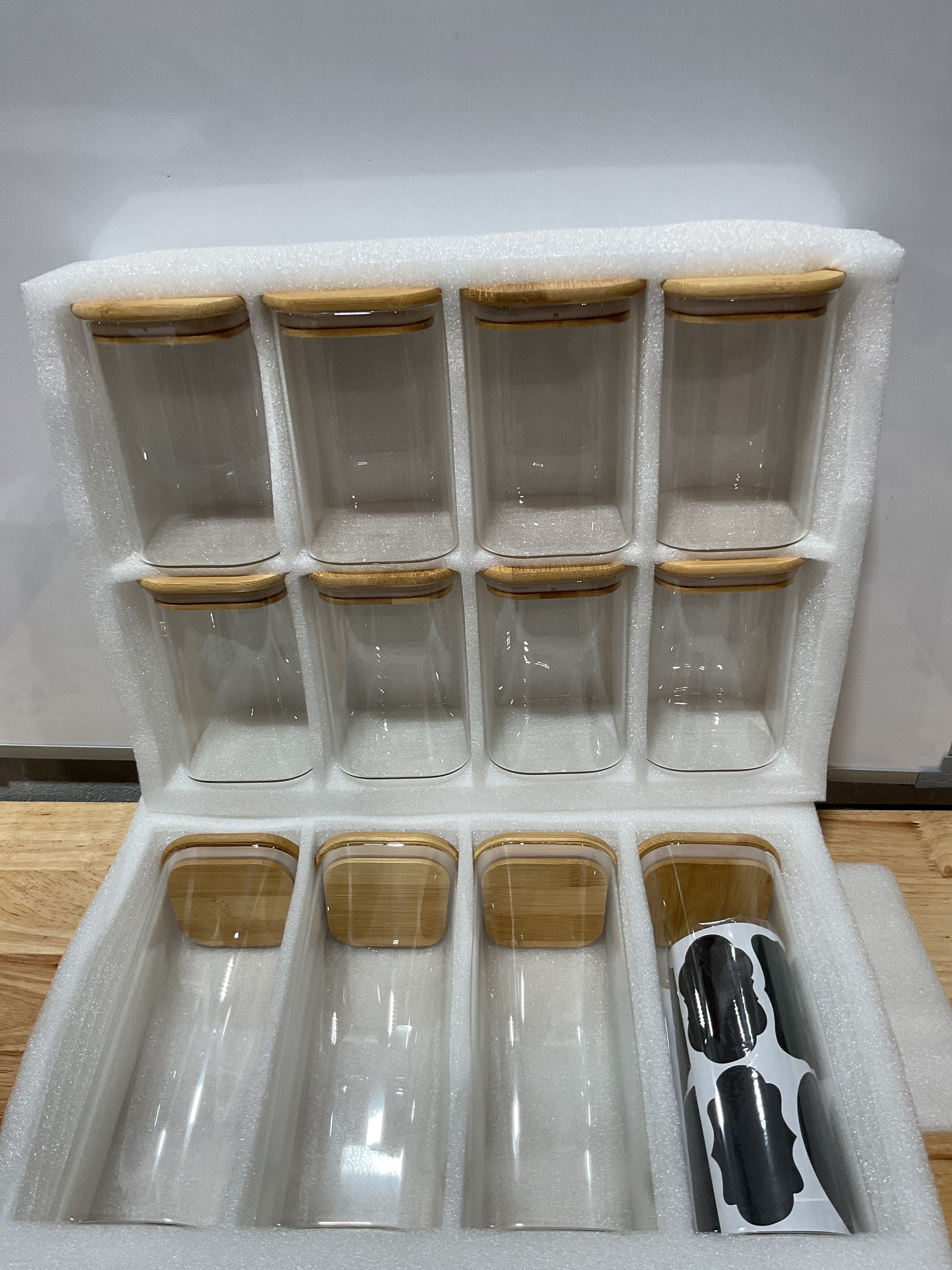 Set de 12 Frascos de Vidrio Cuadrados LIBWYS con Tapa de Bambú – Organización para Despensa y Cocina