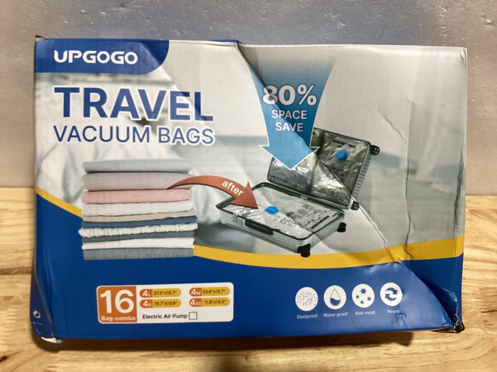 ⚠️ NO INCLUYE BOMBA ELÉCTRICA | UPGOGO Paquete 16 Bolsas de Vacío para Viaje | Ahorra hasta 80% de Espacio