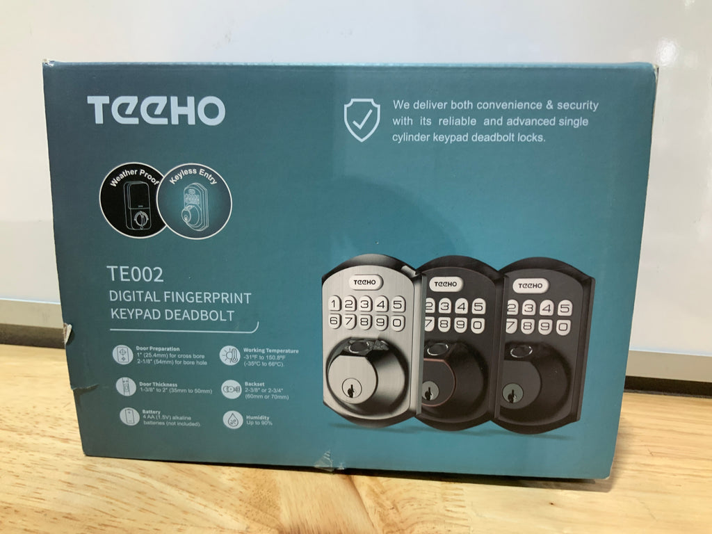TEEHO TE002 Fingerprint Door Lock - Keyless Entry Electronic Keypad Deadbolt with 2 Backup Keys - Auto Lock - Easy Installation - Smart Locks for Front Door - Matte Black