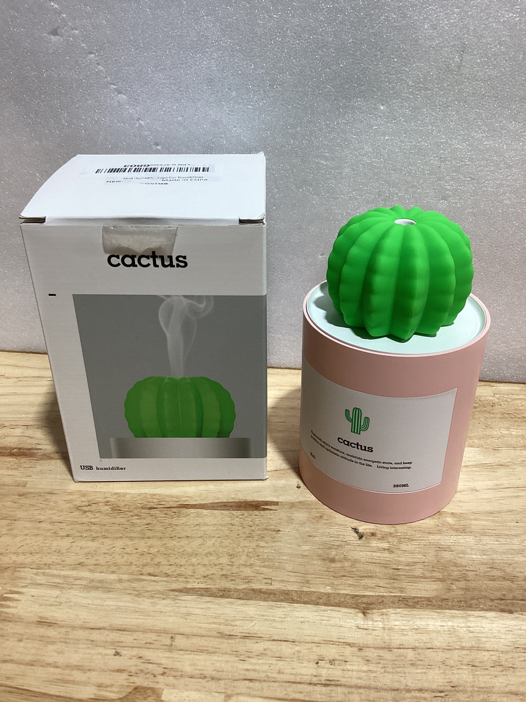 ⚠️ NO CONTIENE EL CABLE CONECTOR TIPO (B) | Minihumidificador, 280ml USB Portátil Cactus Difusor de aire con niebla fría, Funcionamiento Ultra-silencioso para Dormitorio Hogar Oficina Yoga Auto Viajes (Rosa)