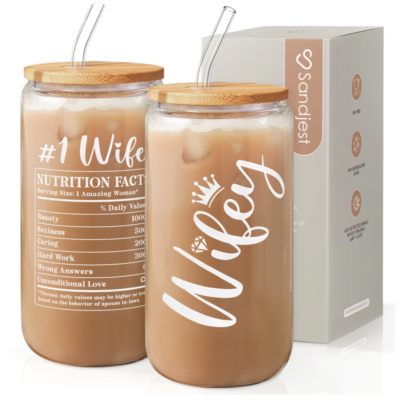 Compartir Vaso de vidrio Wife GlassGlow | Vaso con tapa de bambú de 473 ml (16 oz)