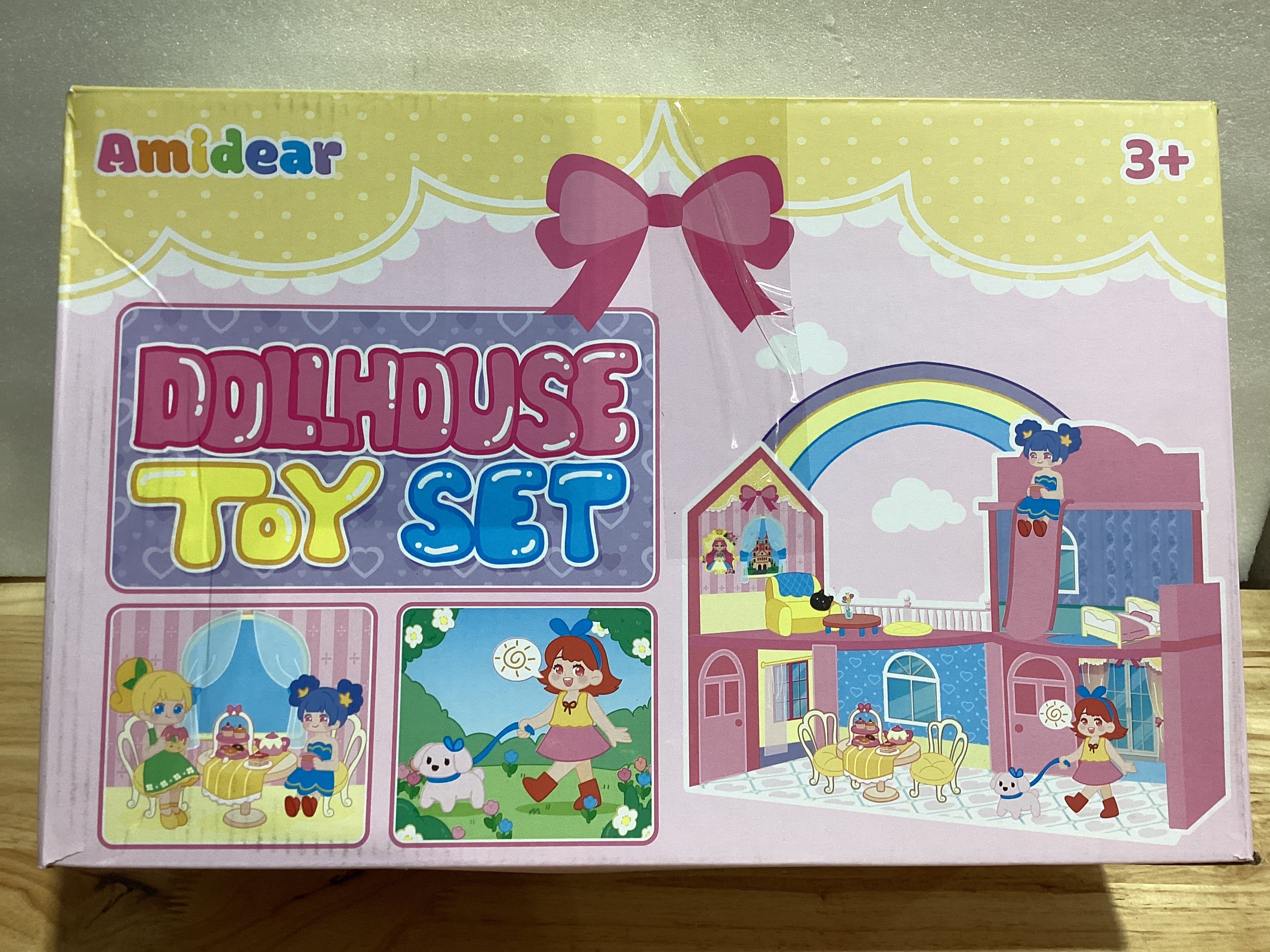 Casa de Muñecas Plegable AmiDear 2025 — 3 Pisos con Tobogán y Muebles, Color Rosa, Para Niñas de 3 a 10 Años