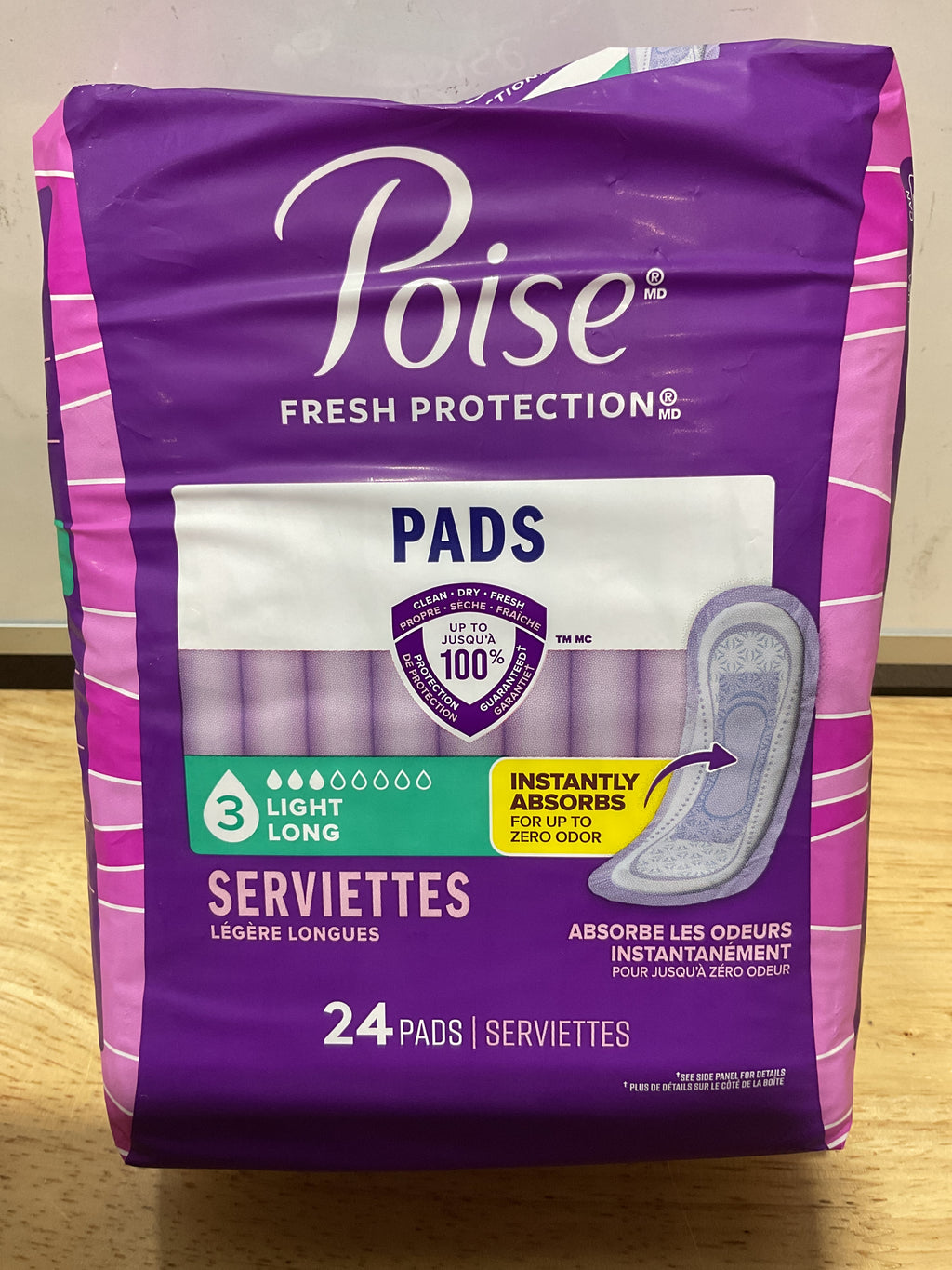 Poise Almohadillas de incontinencia y almohadillas de incontinencia posparto, 3 gotas de absorción de luz, longitud larga, 96 unidades (4 paquetes de 24)