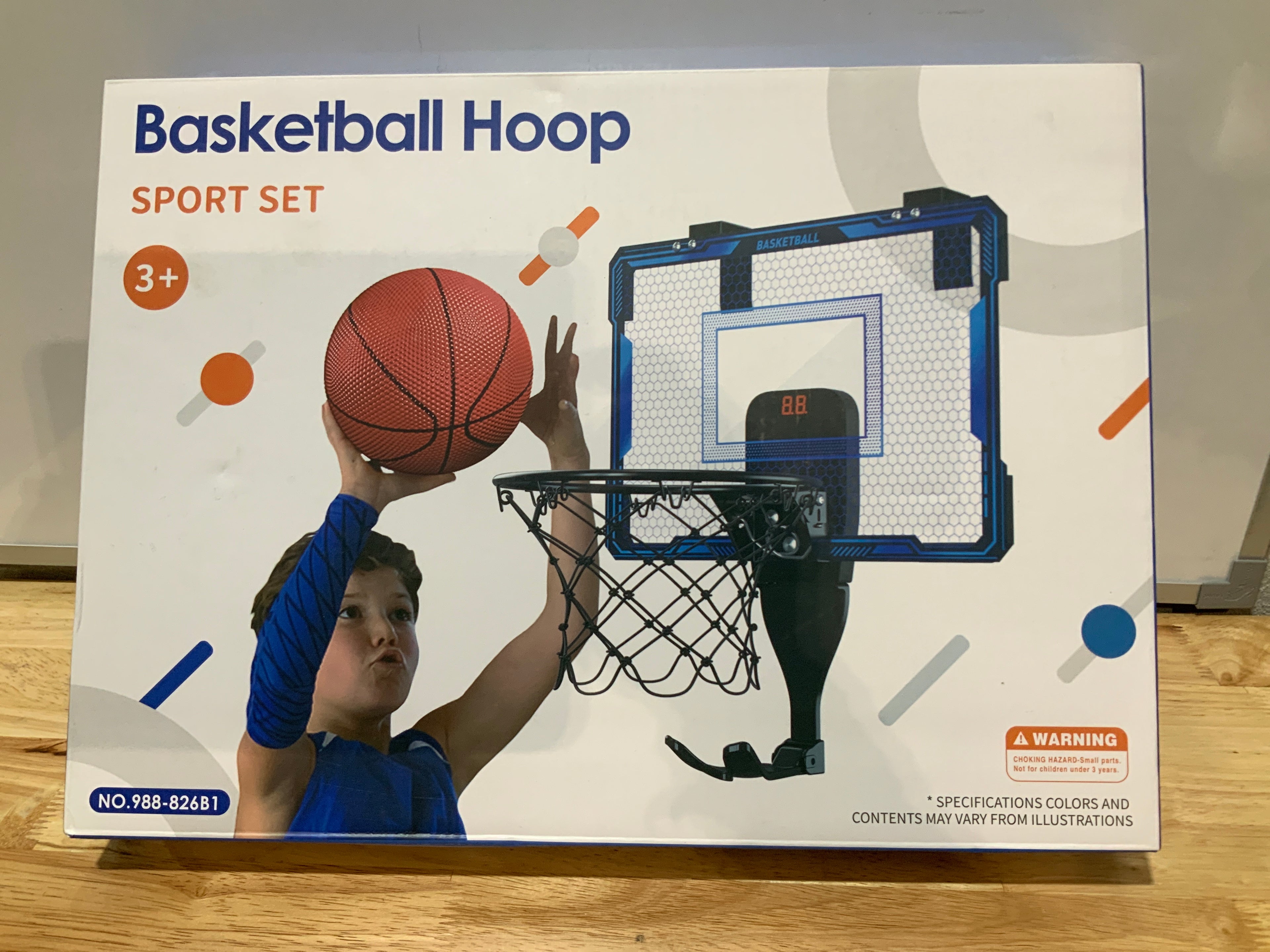 HYES Remote Control Basketball Hoop Indoor with 7 LED Lighting, Mini Basketball Hoop with Electronic Scoreboard, 3 Modes, Over Door Basketball Hoop, Basketball Toys Sport Gifts for Kids, Adults (Blue)