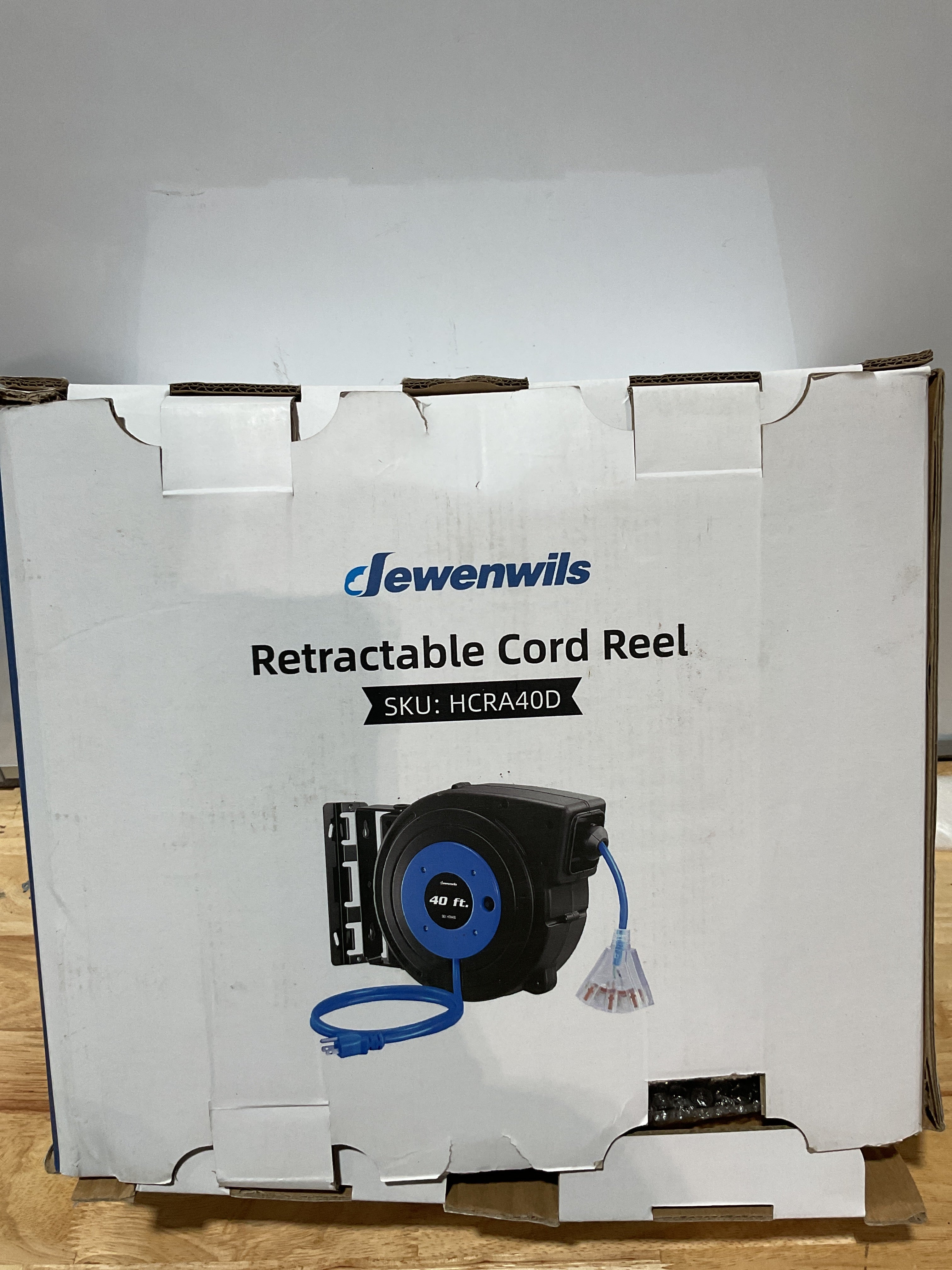 Carrete de Cable Retráctil DEWENWILS 40FT – Extensión Industrial 12AWG con 3 Tomas Iluminadas