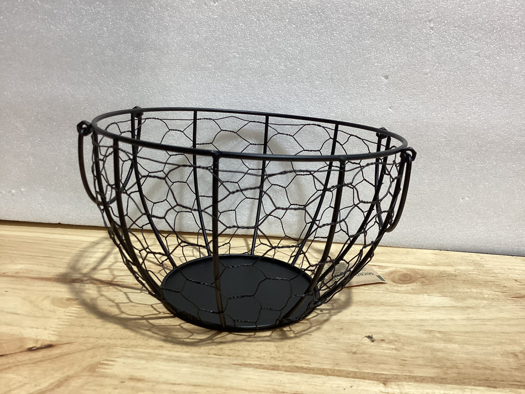Cesta redonda de alambre para frutas, cuenco de frutas negro para cocina con asa, almacenamiento para el hogar, verduras, huevos, aperitivos, decoración de artículos para el hogar