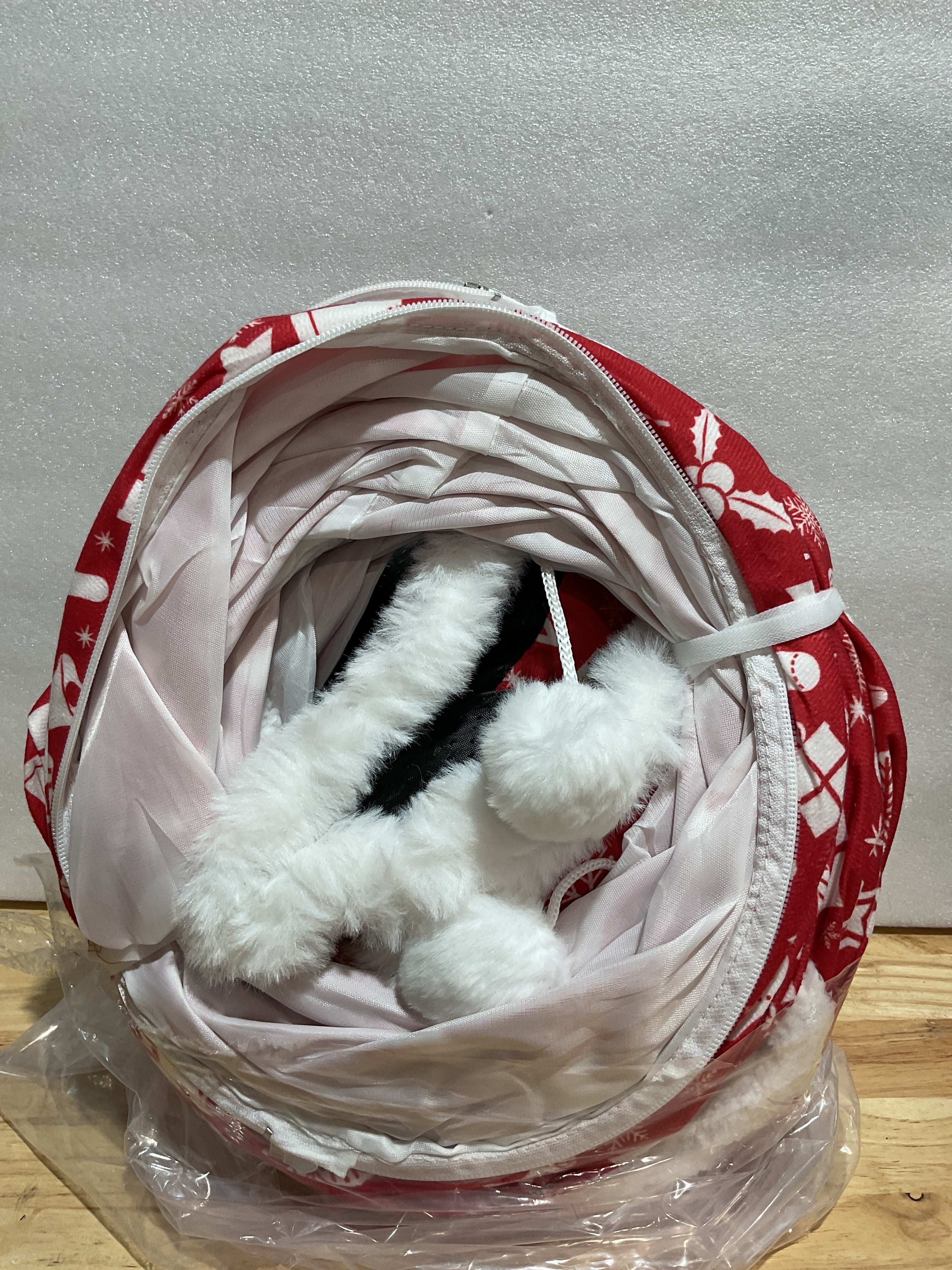 Túnel-Cama Navideño para Gatos Maansfy – Cueva Tipo Dona con Diseño Falda de Árbol, Rojo