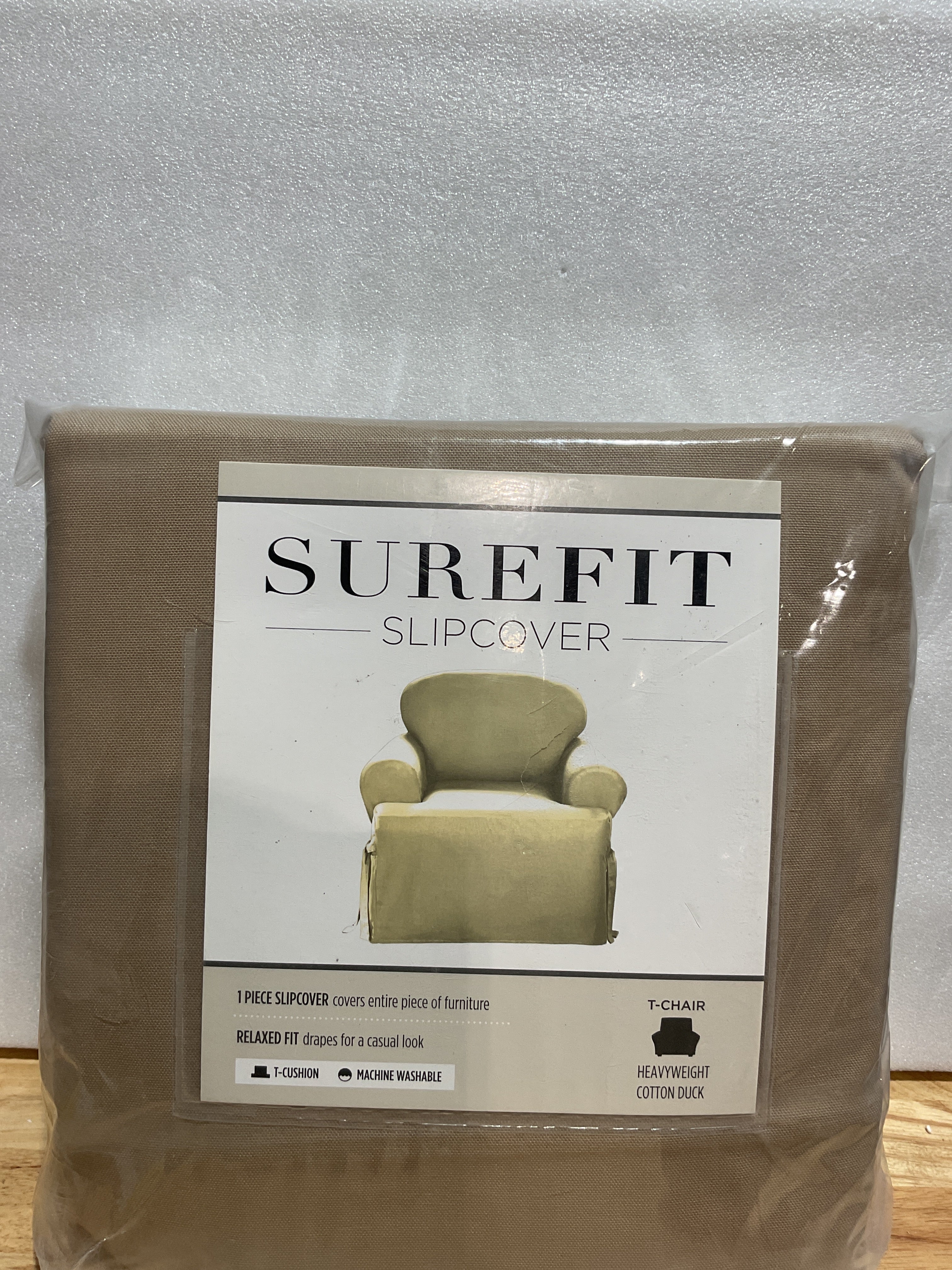 Funda para Sillón con Cojín en T – Algodón Pesado Lavable a Máquina, Color Khaki