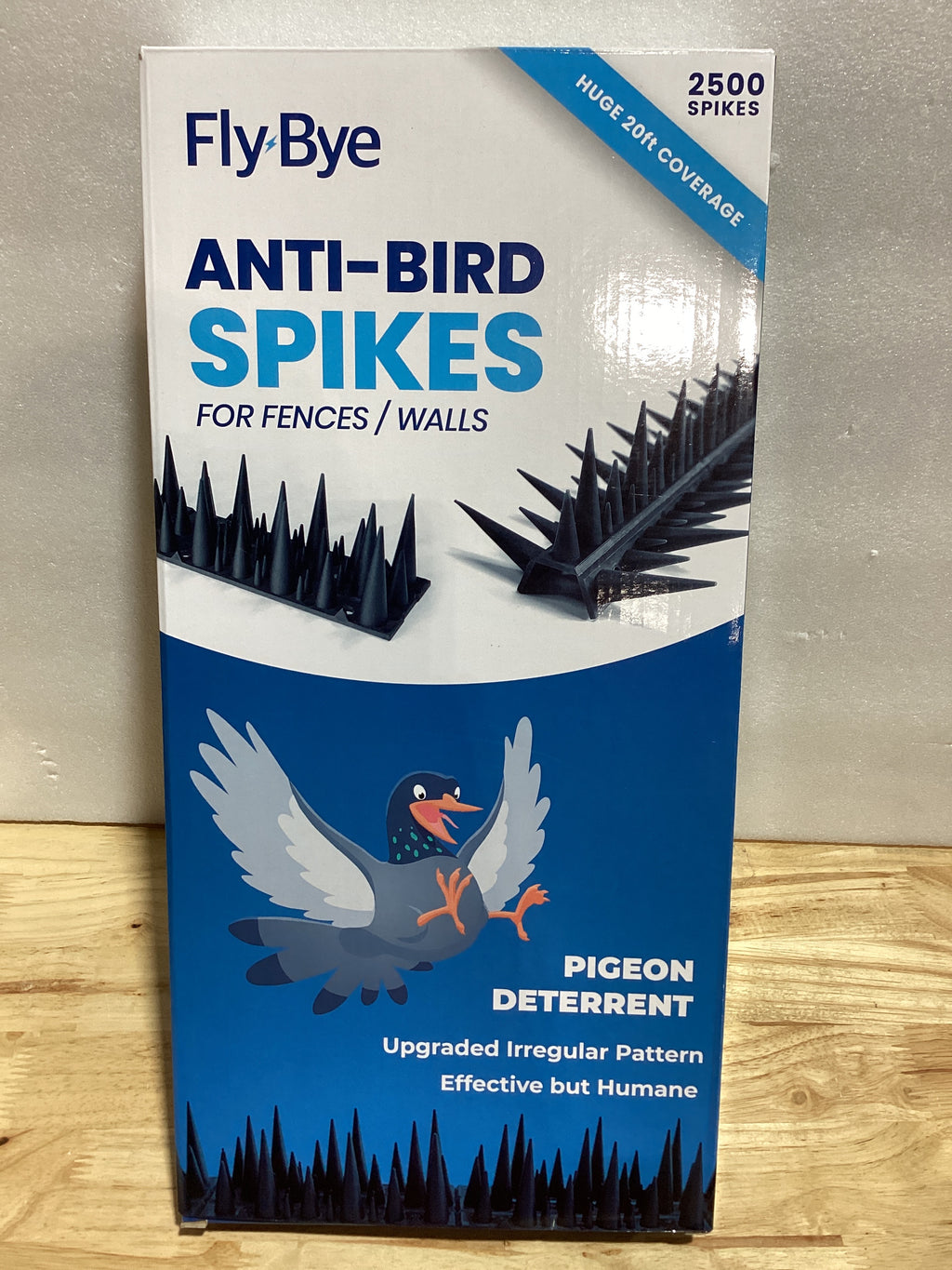 Fly-Bye Anti Bird Spikes 19.6FT - 2500 Durable Spikes for Fence & Wall - Humane Bird Deterrent for Pigeons, Cats, Squirrels & More - Weather-Resistant Pigeon Repellent Spikes for Outdoor Protection