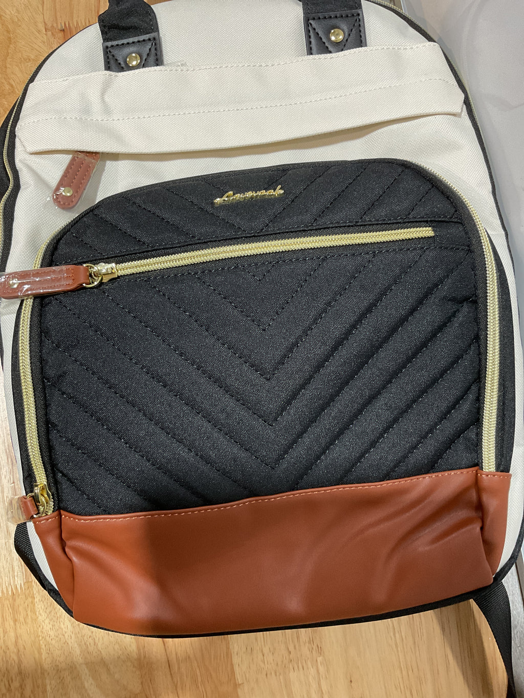Mochila LOVEVOOK para Laptop 15.6" con Porta Termo Gigante – Beige/Negro/Café