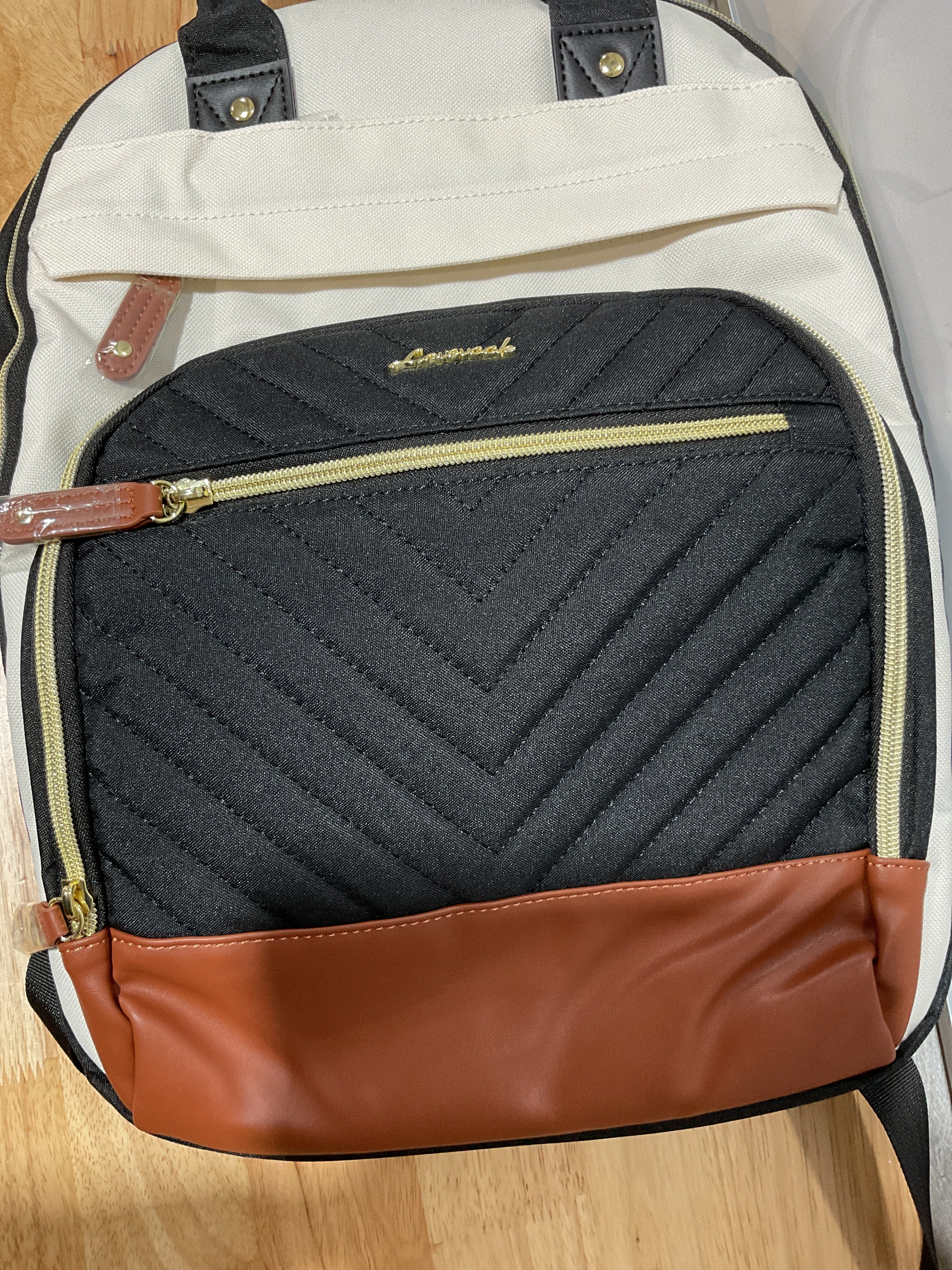 Mochila LOVEVOOK para Laptop 15.6" con Porta Termo Gigante – Beige/Negro/Café