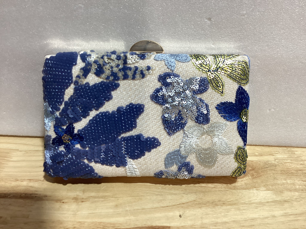 QWINEE Cartera de Noche con Lentejuelas y Bordado Floral – Mini Clutch Crossbody Elegante para Boda y Fiesta, Color Azul