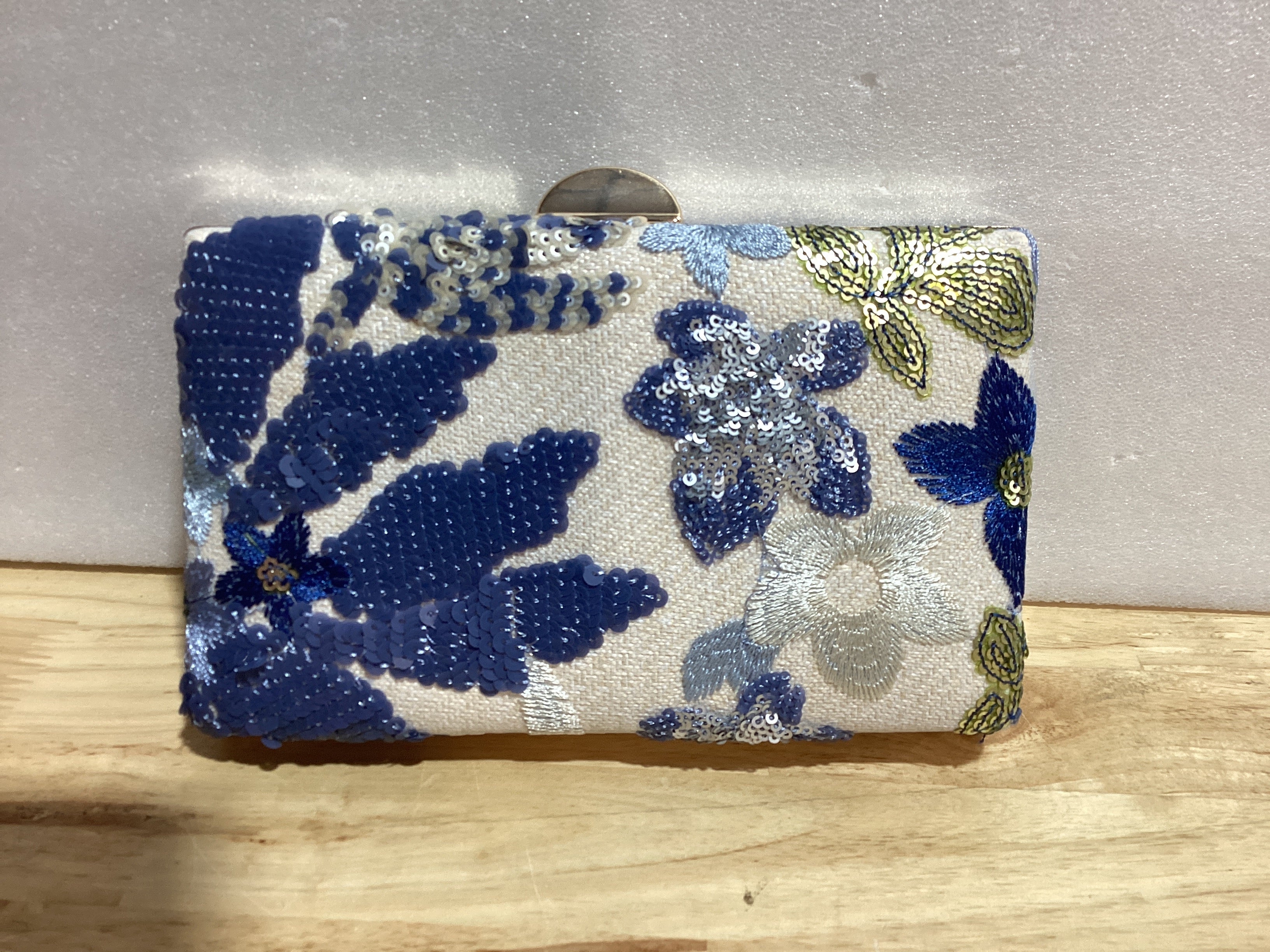 QWINEE Cartera de Noche con Lentejuelas y Bordado Floral – Mini Clutch Crossbody Elegante para Boda y Fiesta, Color Azul