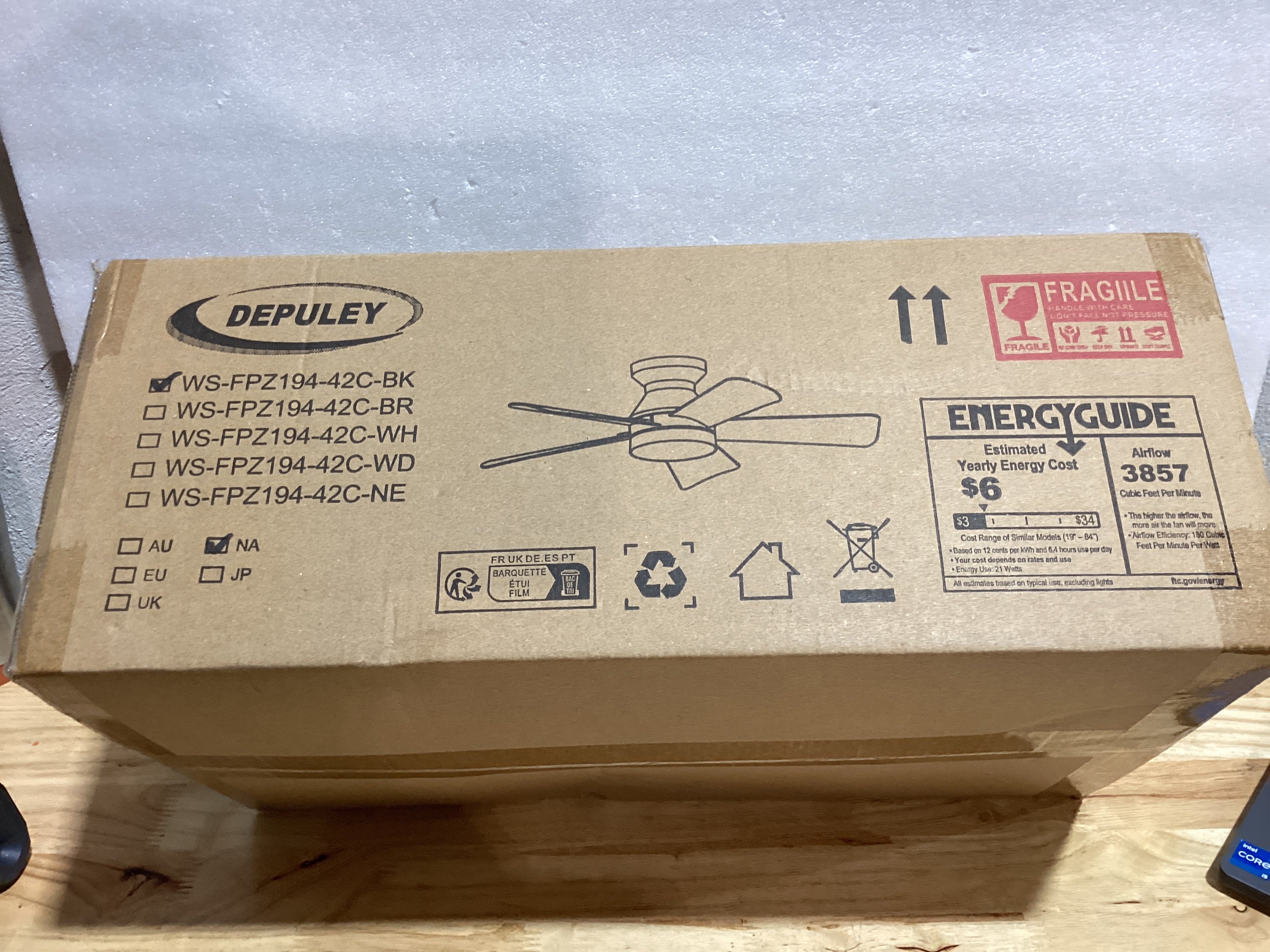Depuley Ventilador de techo negro con luces: ventilador de montaje empotrado de 42 pulgadas con luz y control remoto, ventiladores de techo de perfil bajo, motor CC silencioso reversible