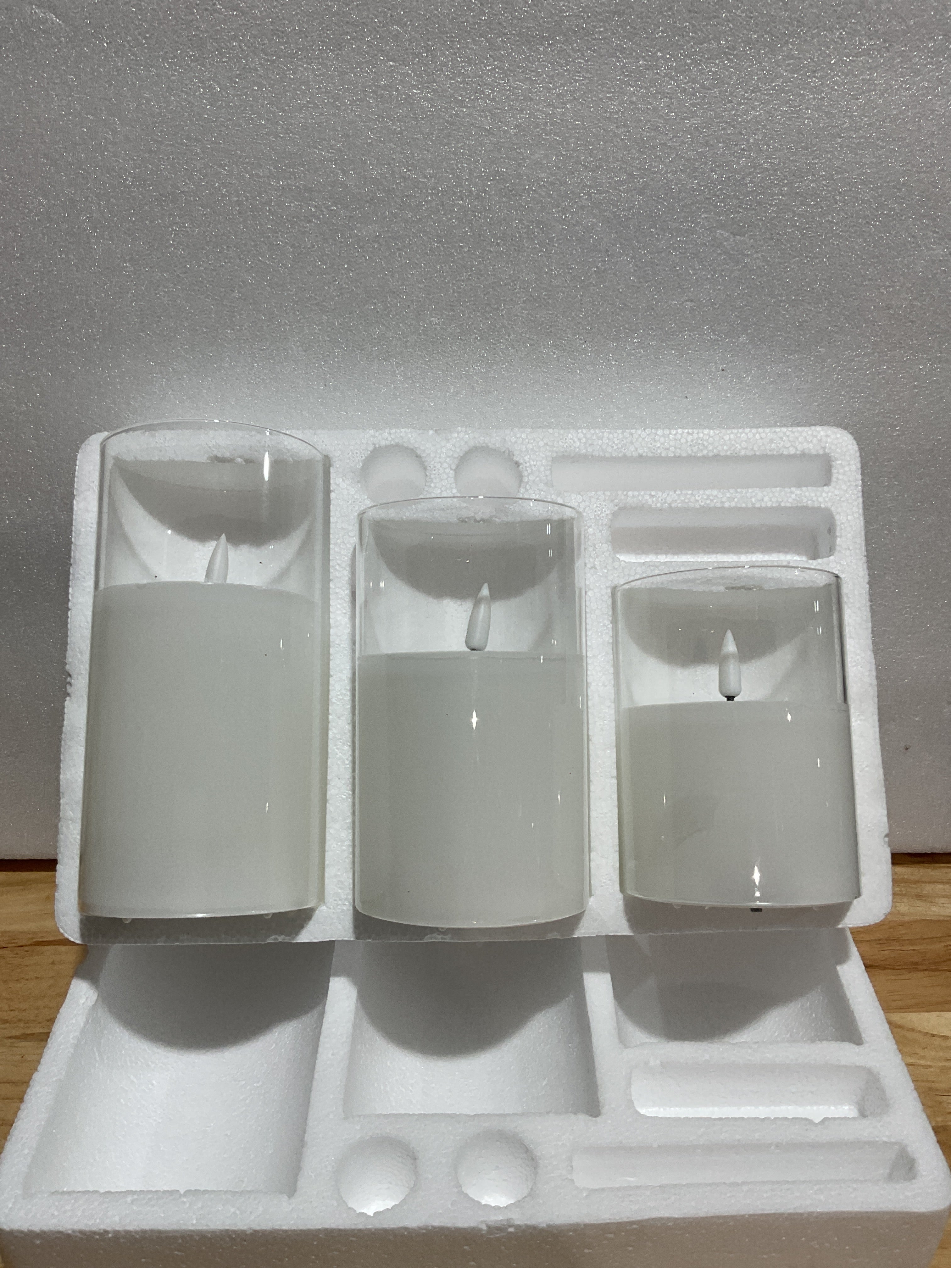 Velas LED sin Llama con Vidrio Transparente Set x3 | Sin Control Incluido