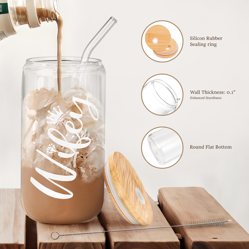 Compartir Vaso de vidrio Wife GlassGlow | Vaso con tapa de bambú de 473 ml (16 oz)