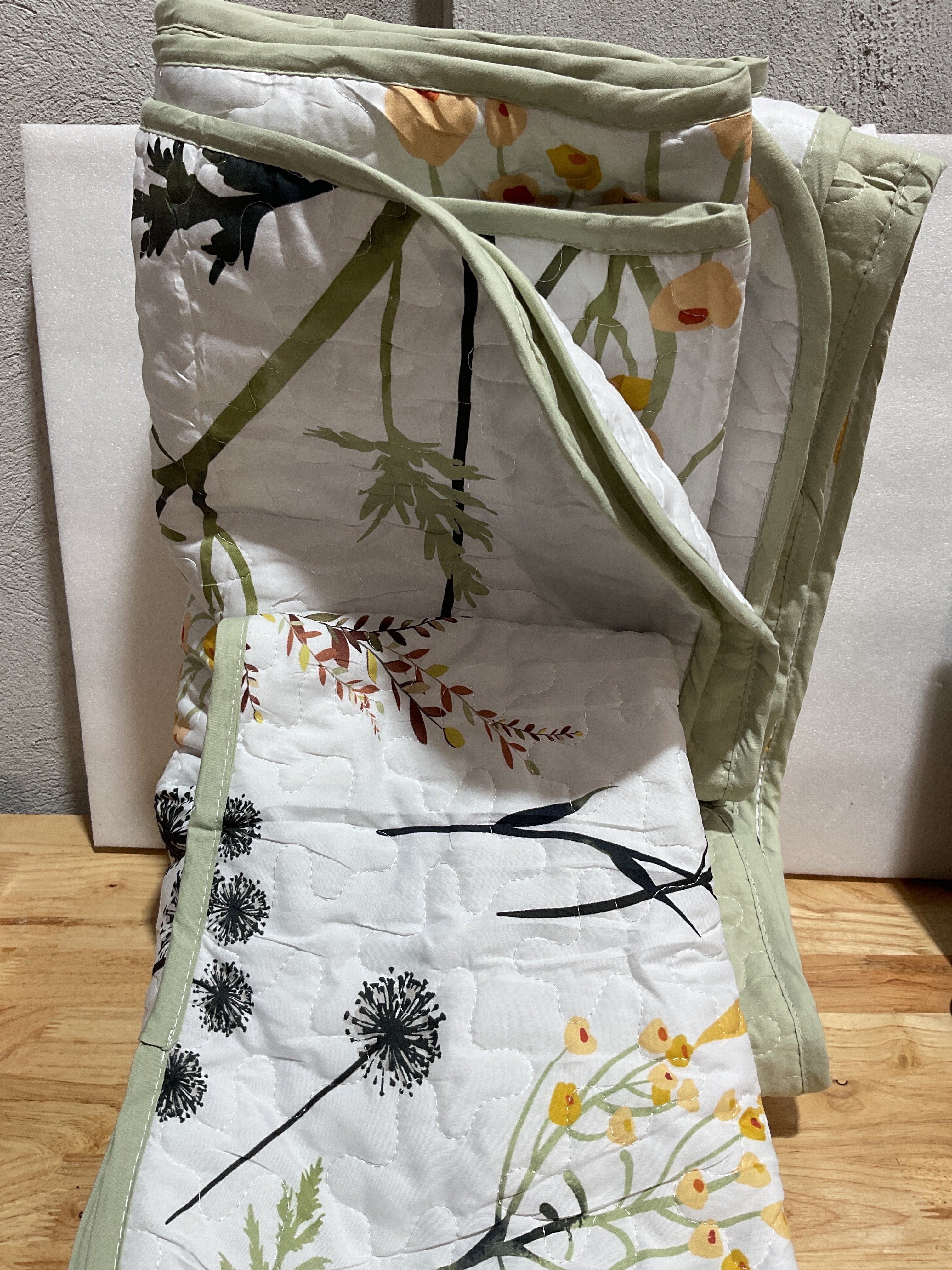 Set de Quilt Floral Dobuyly Verde Salvia – 3 Piezas Tamaño Queen, Microfibra Ligera (96"x90")