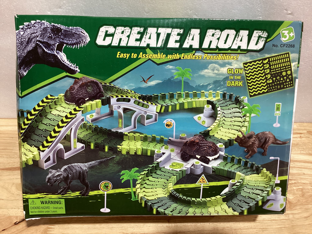 Juguetes de dinosaurio, crea una carrera de carretera mundial de dinosaurios, juego de pista flexible y 2 piezas de autos de dinosaurio geniales para niños de 3, 4, 5, 6 años y más, el mejor regalo
