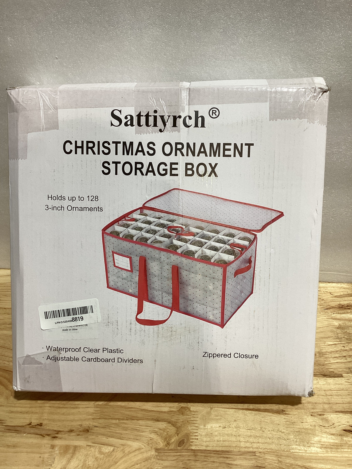 Sattiyrch Caja Organizadora de Adornos Navideños – Capacidad 128 Esferas de 3", Divisores Ajustables, Resistente al Polvo