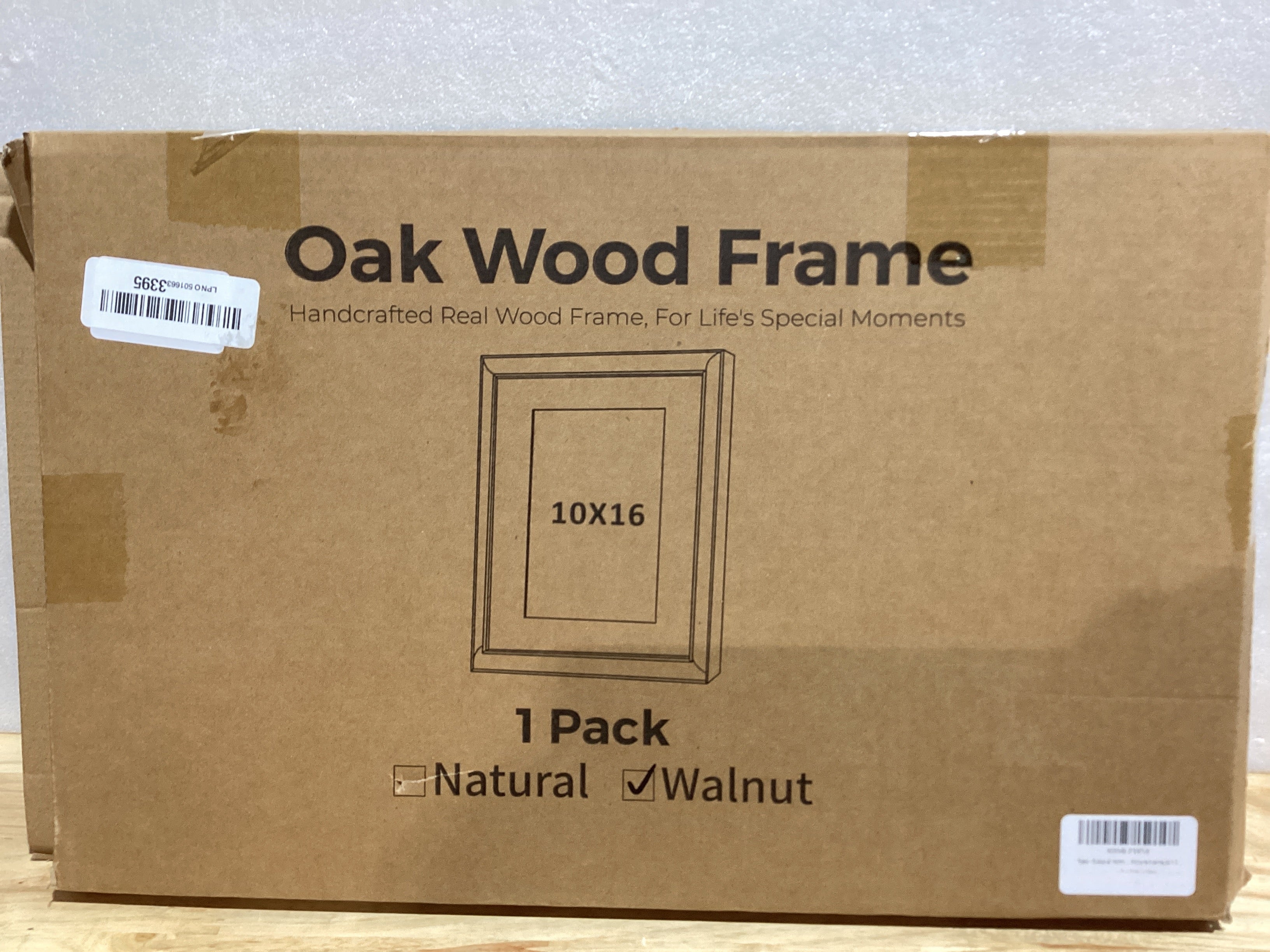 Marco de Foto 10x16" Natural Homi – Madera Sólida de Roble, Vidrio Templado, Para Pared o Mesa