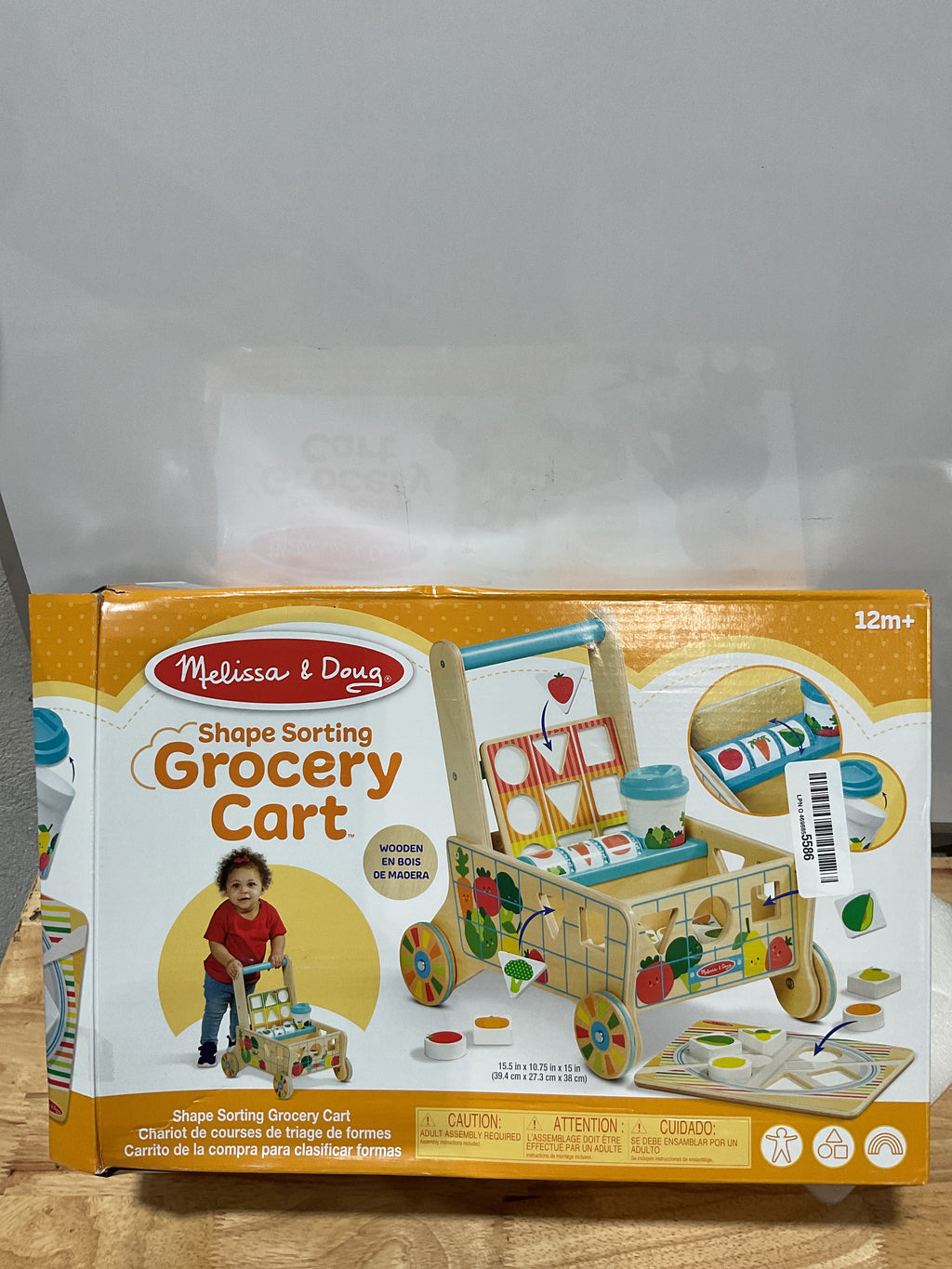 Carrito de Supermercado de Madera Melissa & Doug – Juguete de Clasificación y Empuje para Bebés