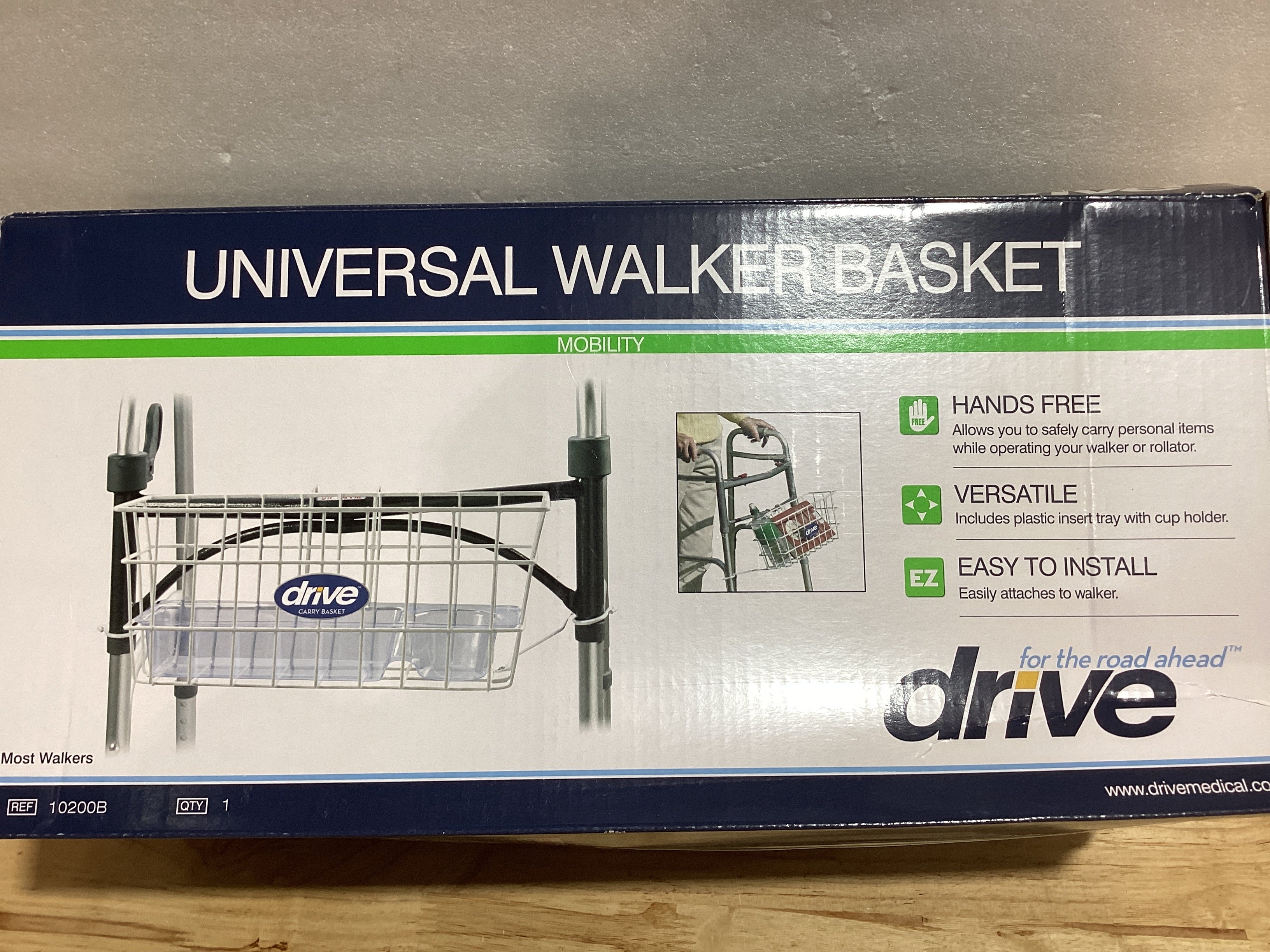 ⚠️ IMPORTANTE: No incluye portavasos, solo la canasta — Canasta para Andadera Drive Medical 10200B, Color Blanco, Compatible con Andaderas Plegables
