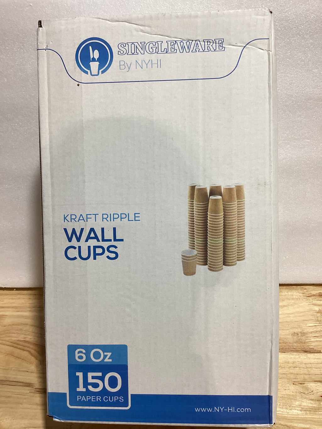 Vasos de Papel Kraft NYHI 6oz Pack de 150 — 3 Capas Onduladas Aislantes, Desechables, Café y Bebidas Frías
