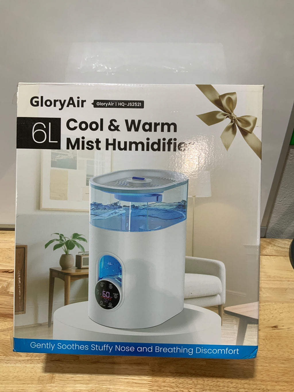 Humidifiers for Bedroom Large Room Home - GloryAir 6L Quiet Top Fill Cool & Warm Mist Humidifier with Smart Humidity Control, Remote Control, 7-Color Light, Humidistat, Oil Diffuser for Plants & Baby