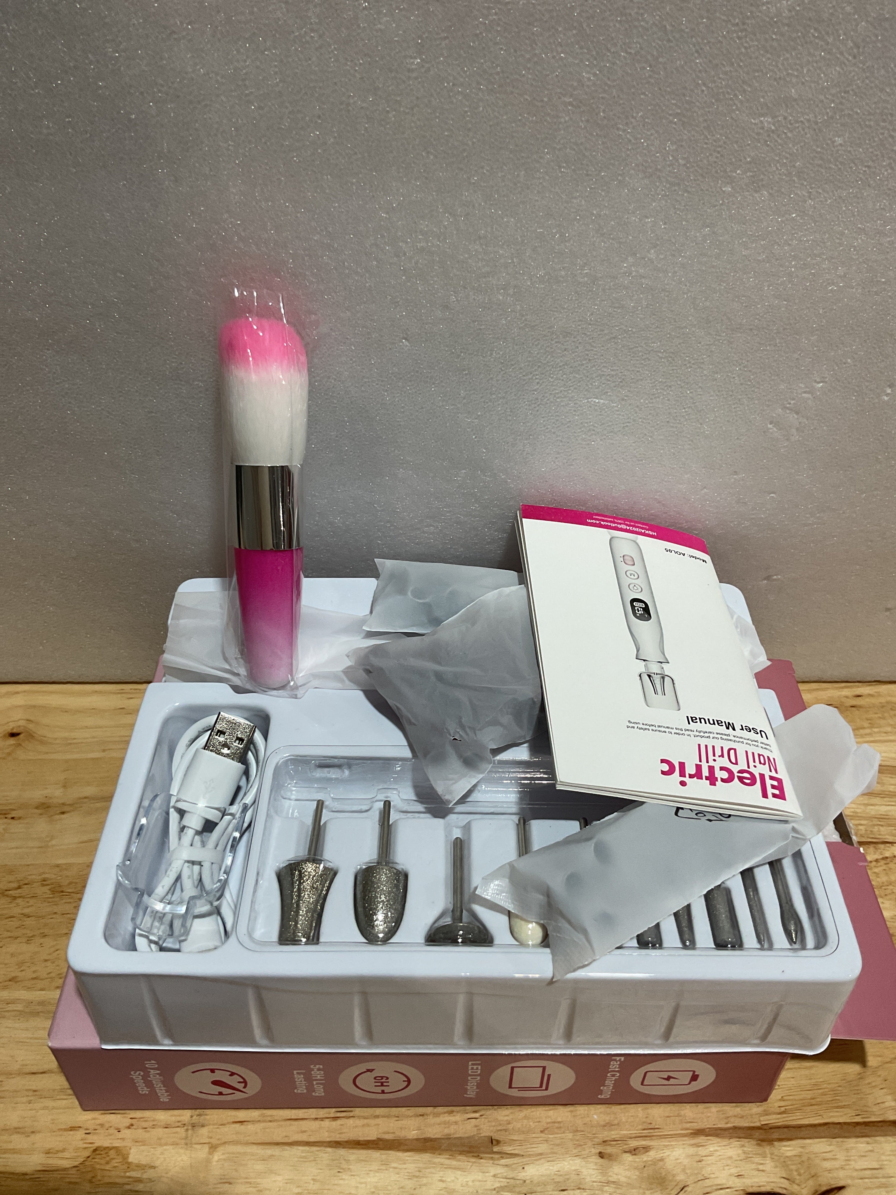 Torno Eléctrico para Uñas HSKAI – Kit Profesional Recargable con LCD y Lámpara